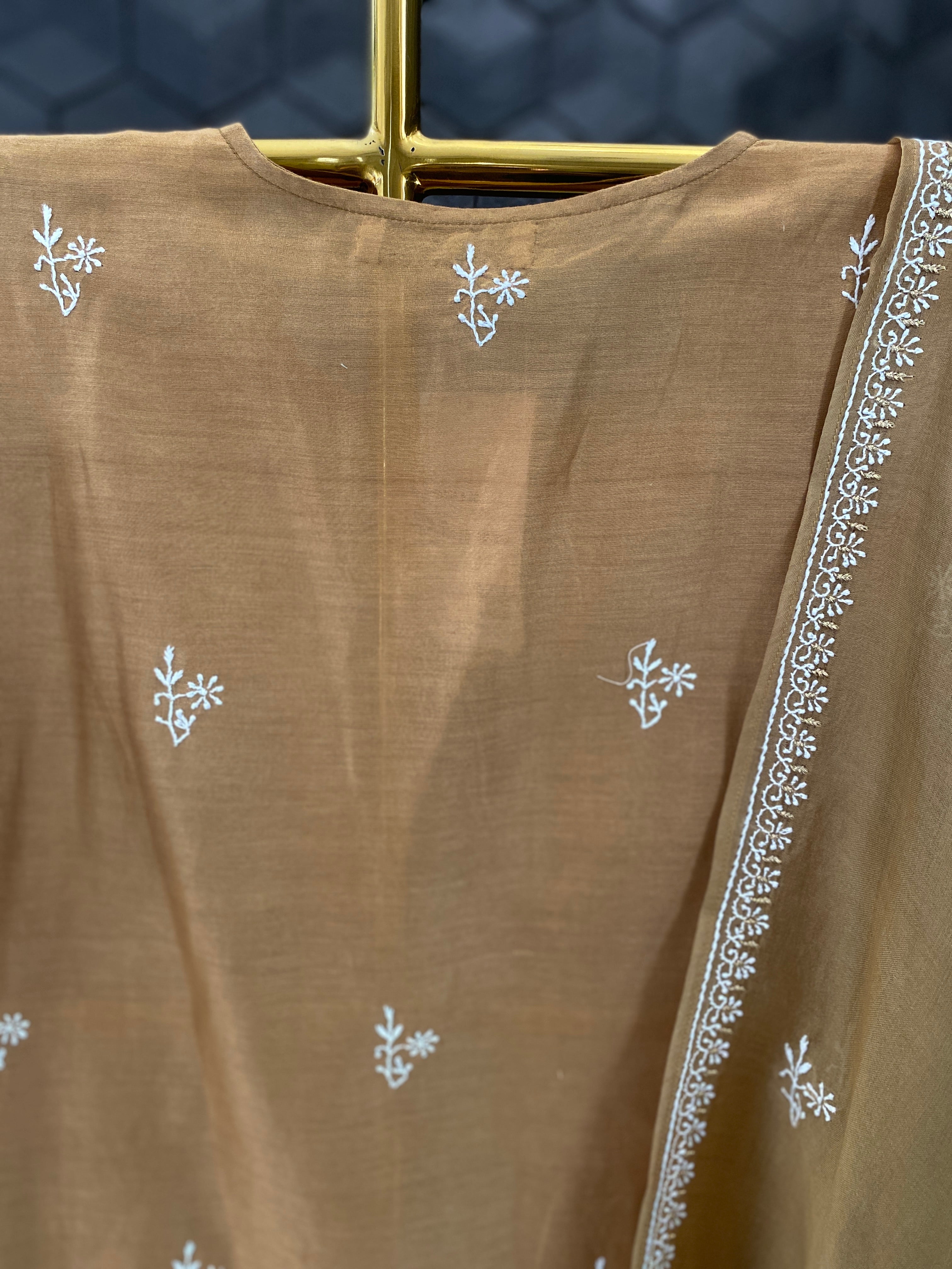 Gold Chanderi Chikankari Kurta Set