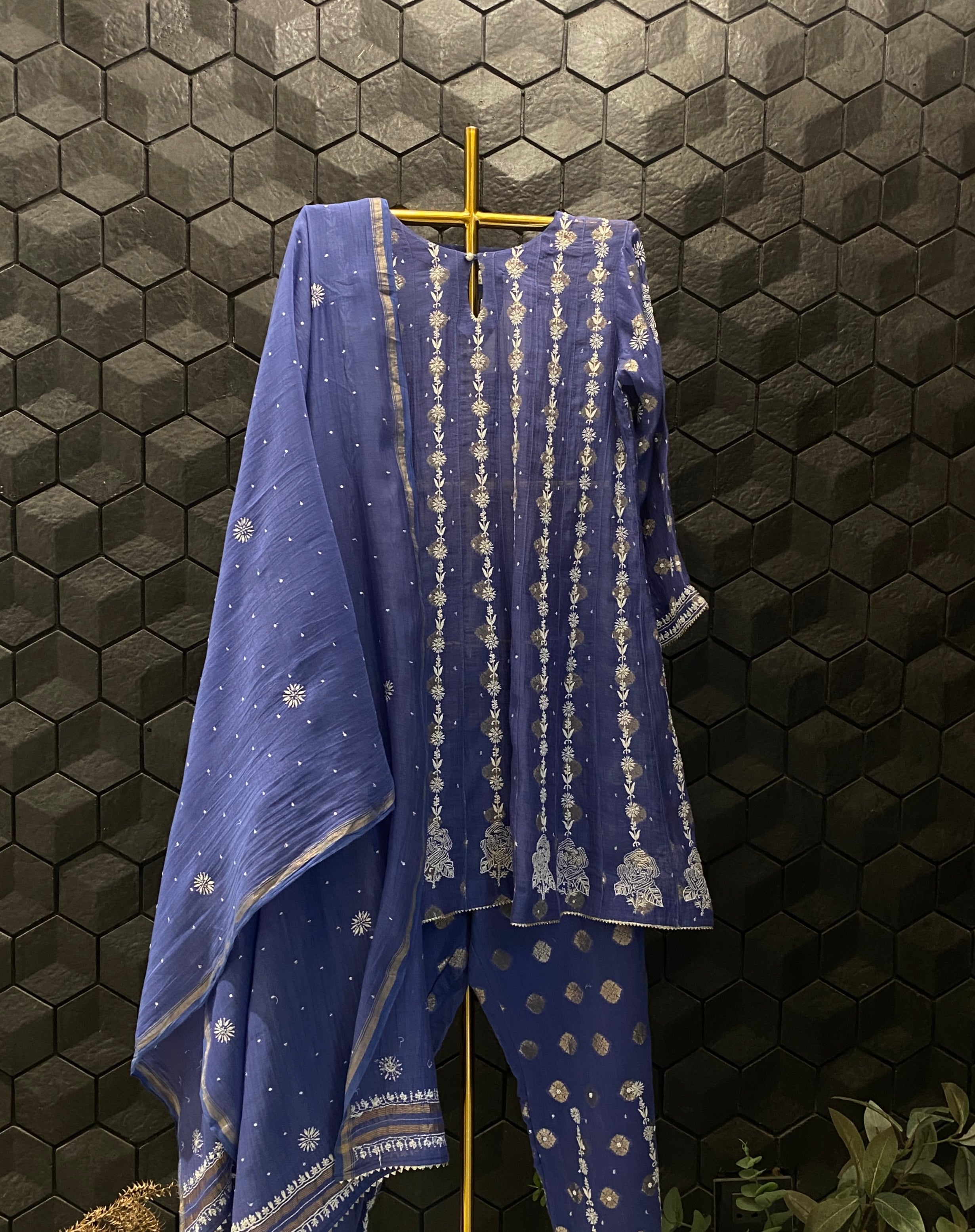 Cobalt Blue Mul Chanderi Short Anarkali Set