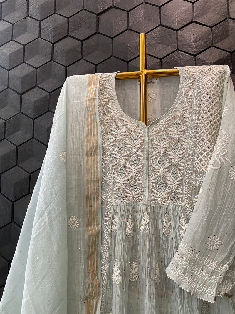 Sea Green Mul Chanderi Sharara Set
