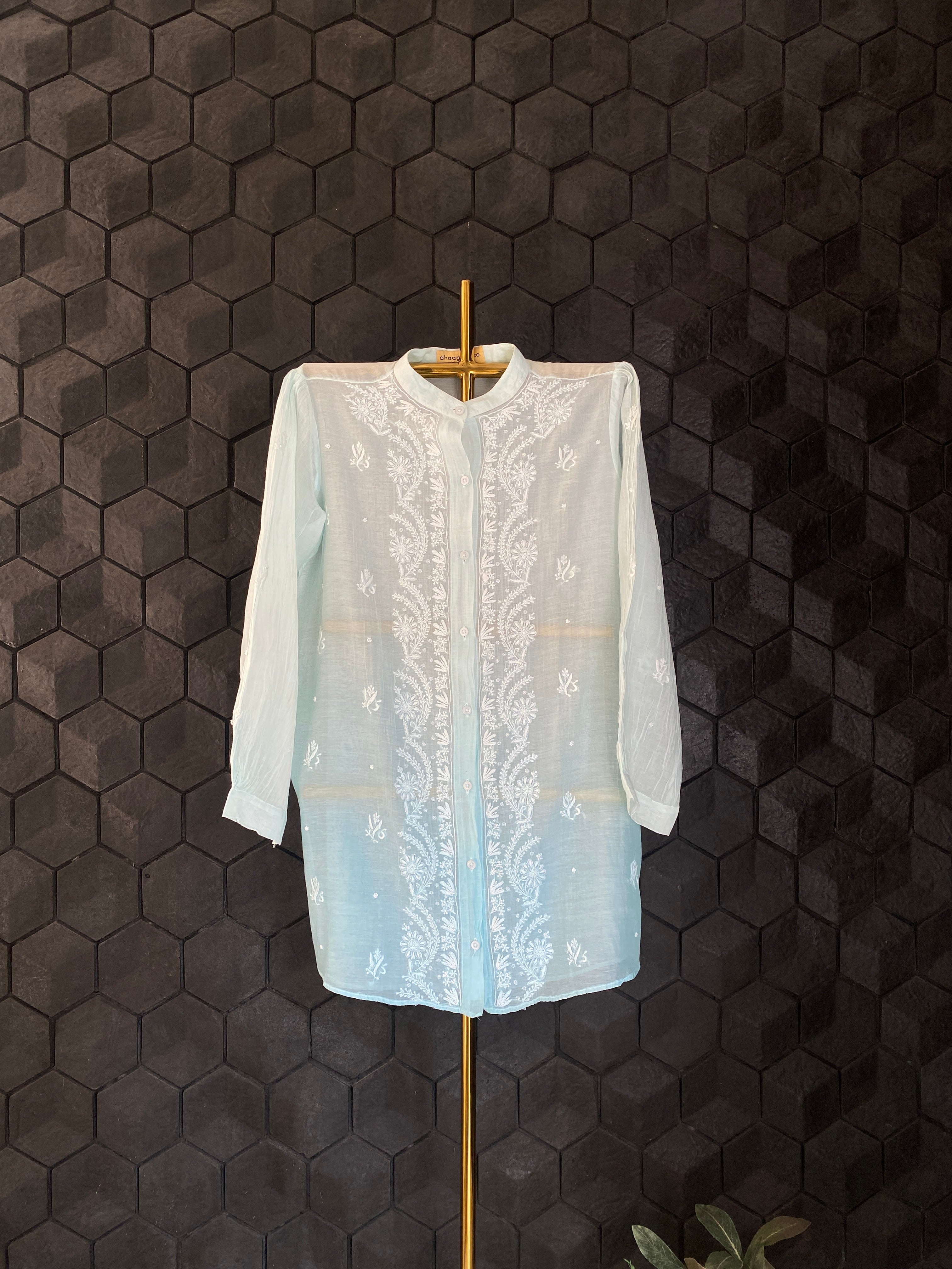 Sea Green Mul Chanderi Chikankari Shirt