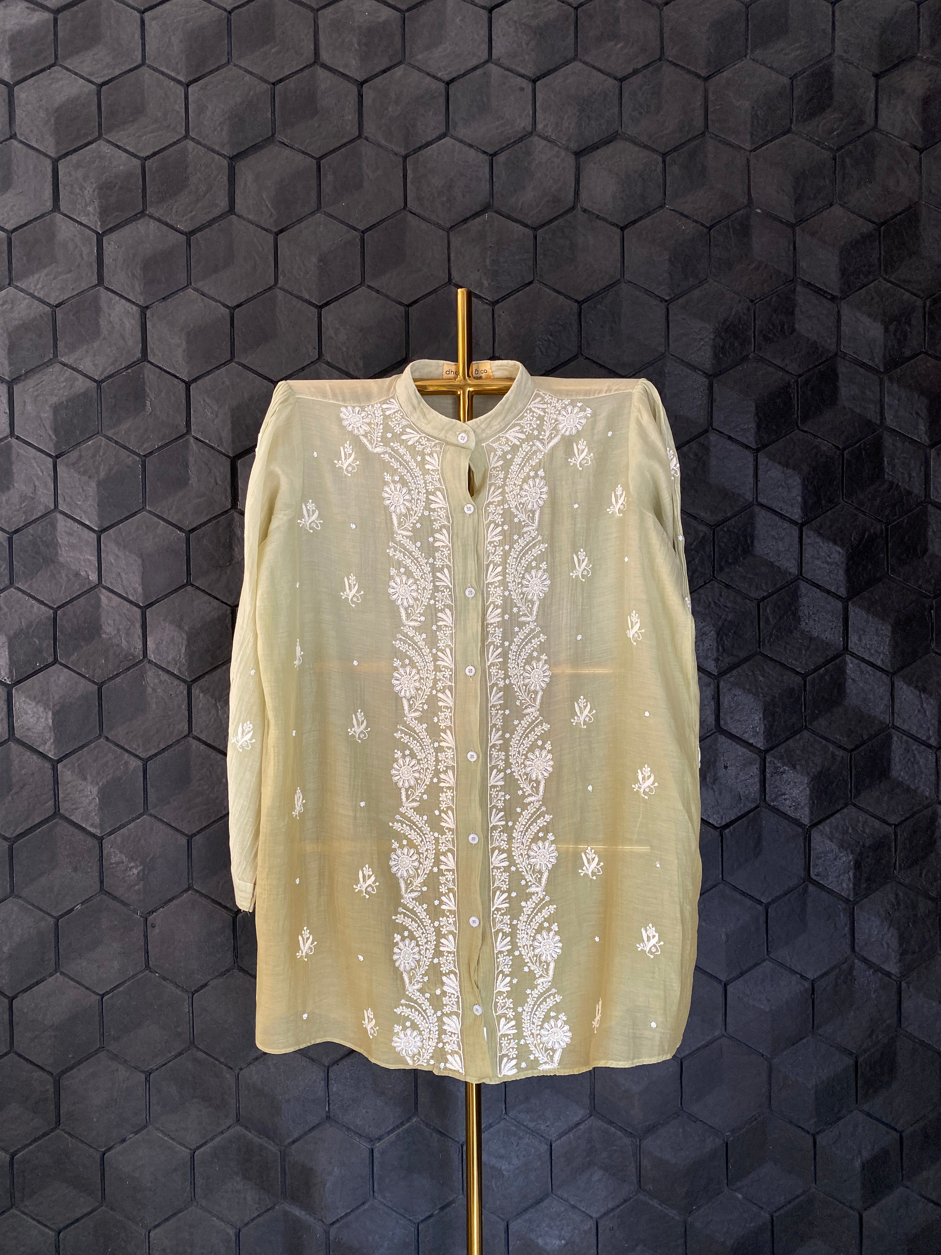 Sage Green Mul Chanderi Chikankari Shirt