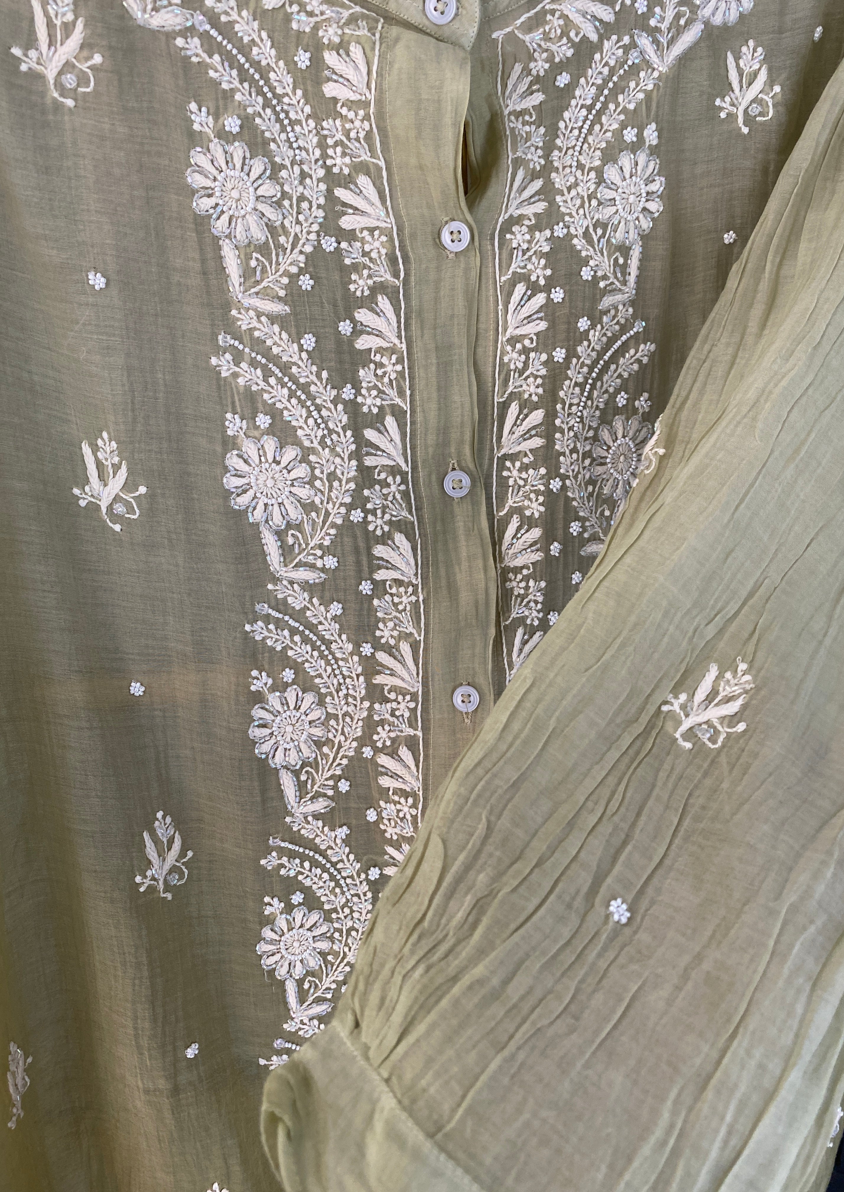 Sage Green Mul Chanderi Chikankari Shirt