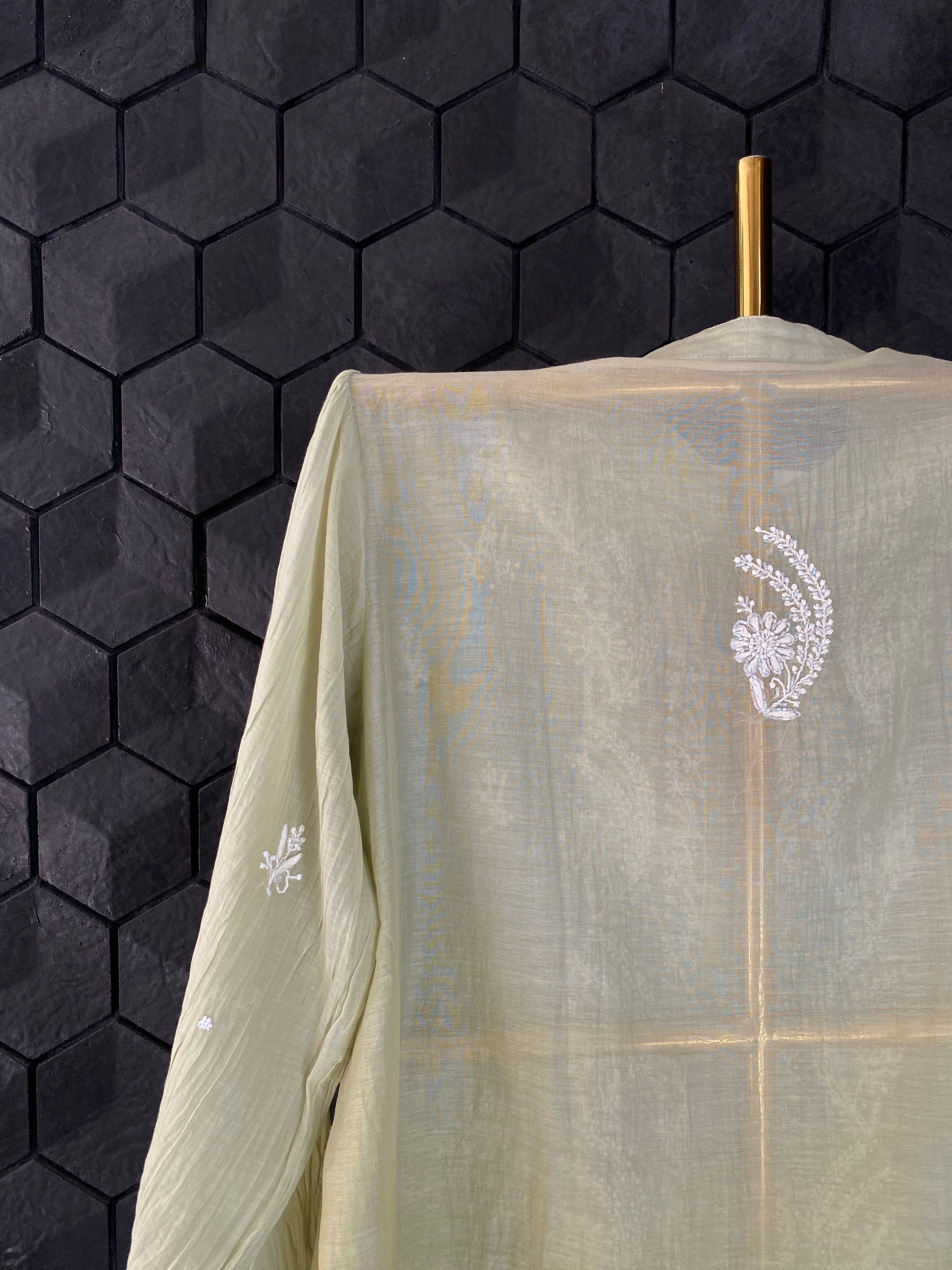 Sage Green Mul Chanderi Chikankari Shirt