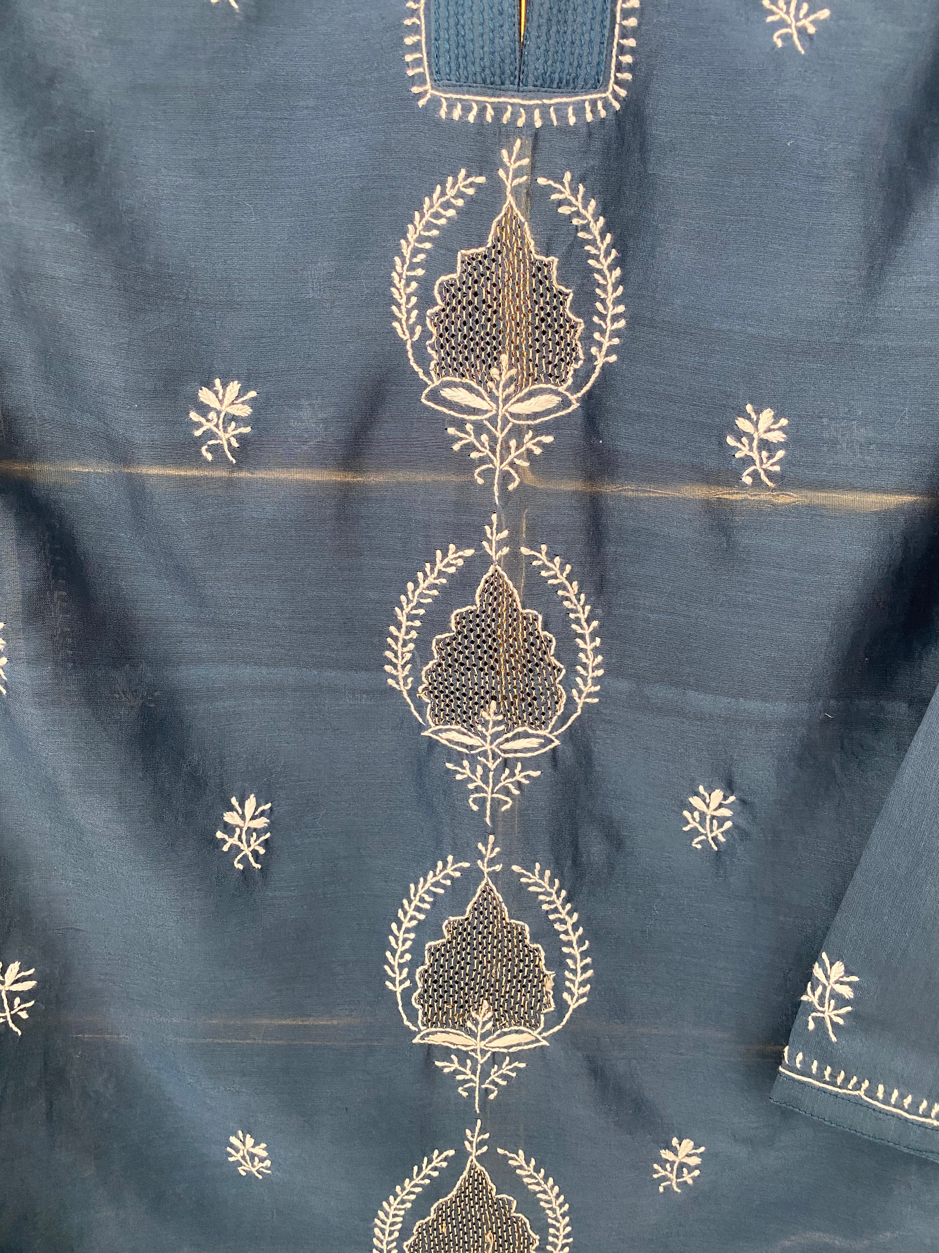 Chanderi chikankari awadhi jaali shirt.