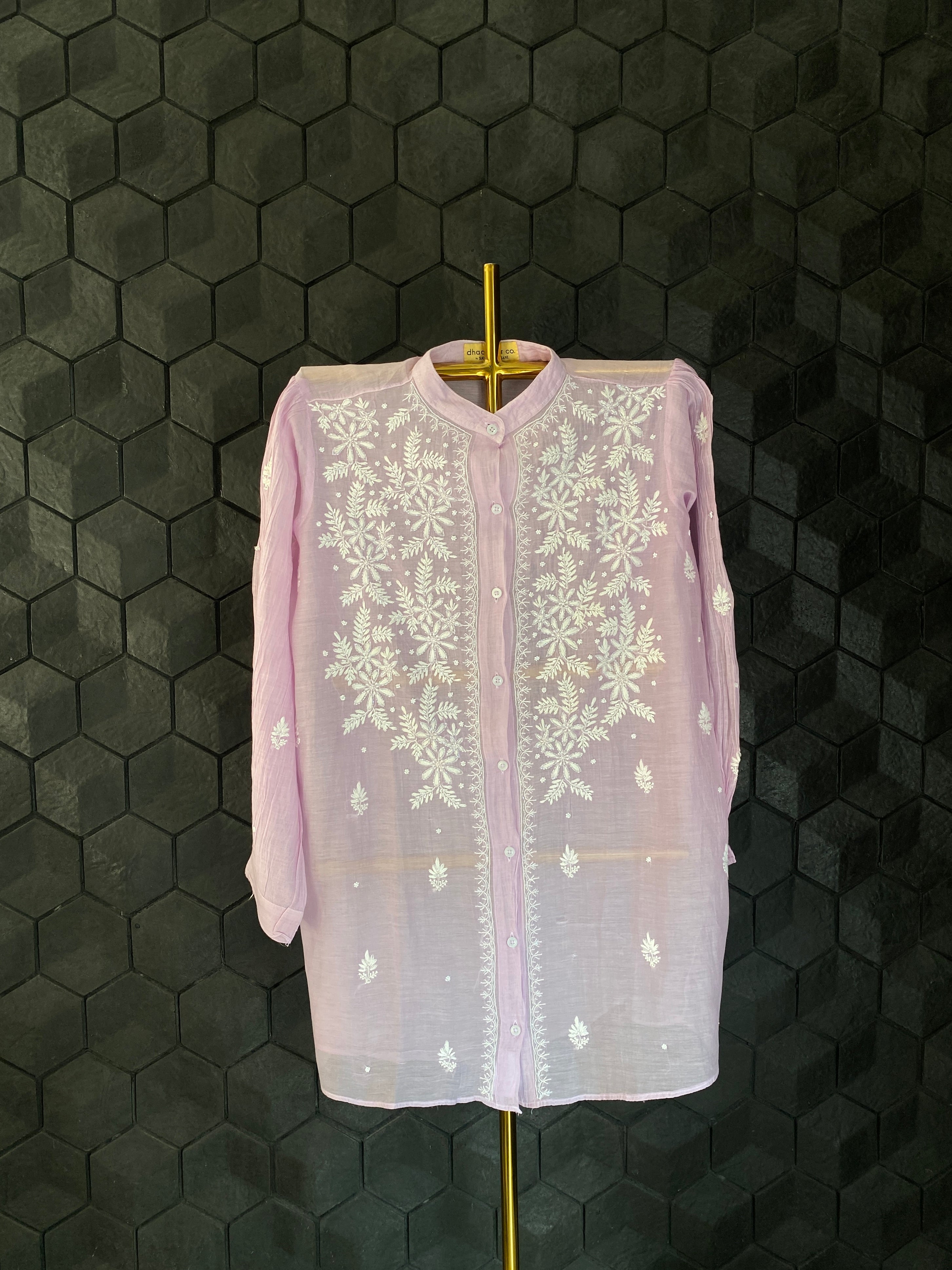 Lavender Mul Chanderi Chikankari Shirt