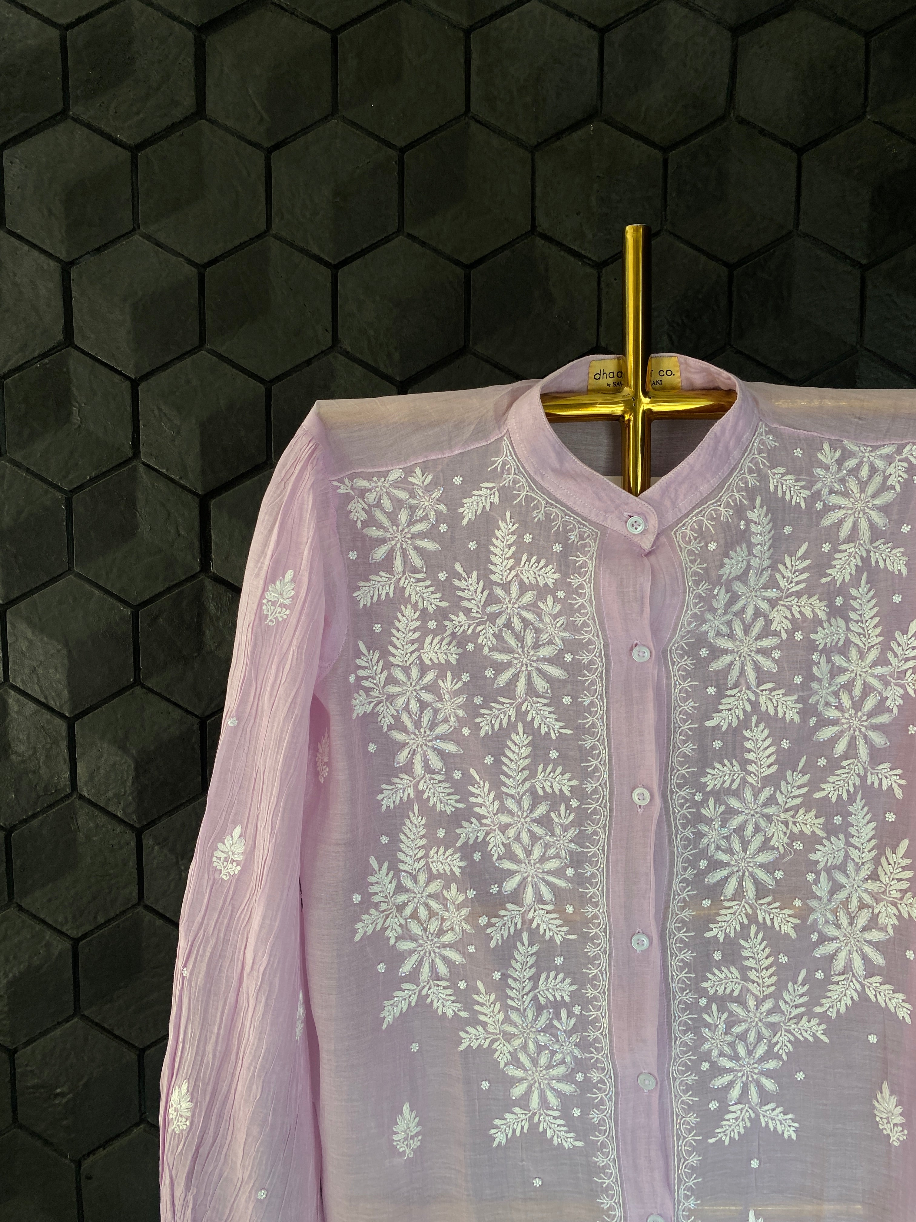 Lavender Mul Chanderi Chikankari Shirt