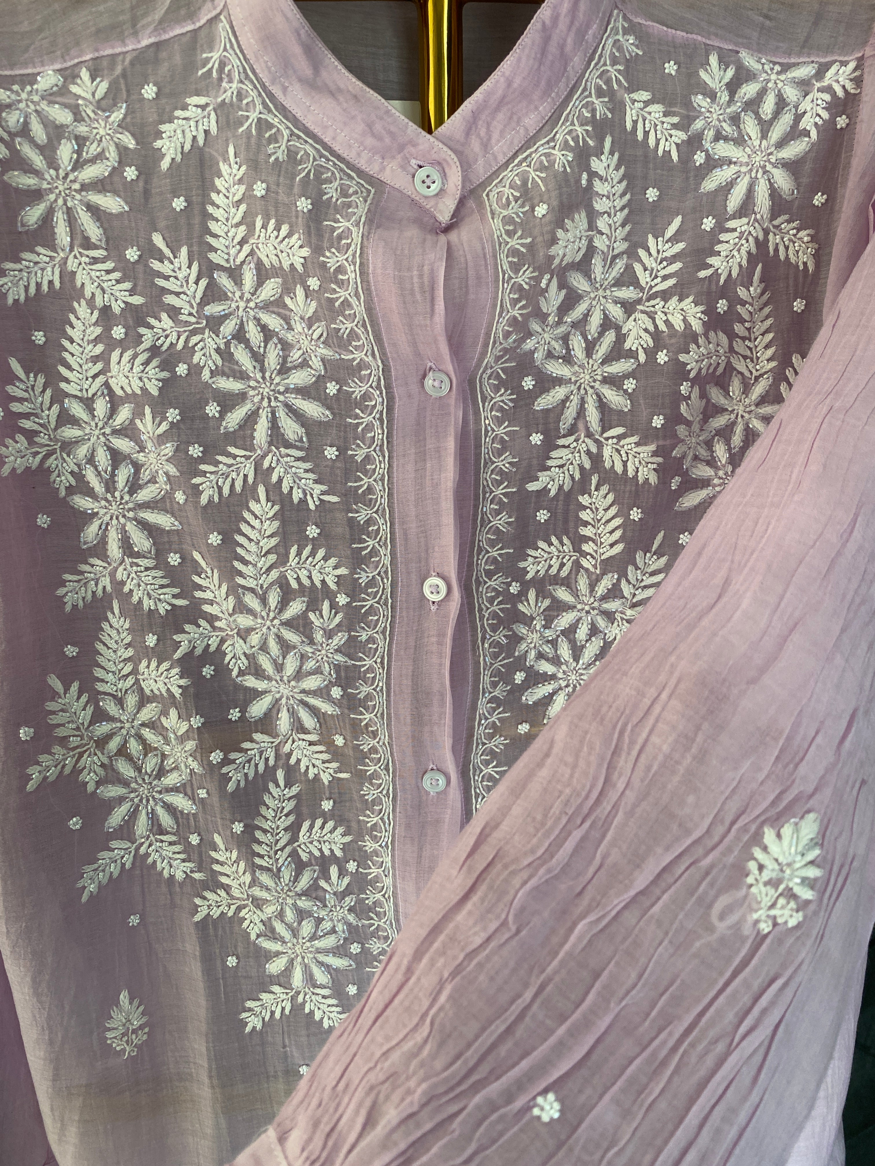 Lavender Mul Chanderi Chikankari Shirt