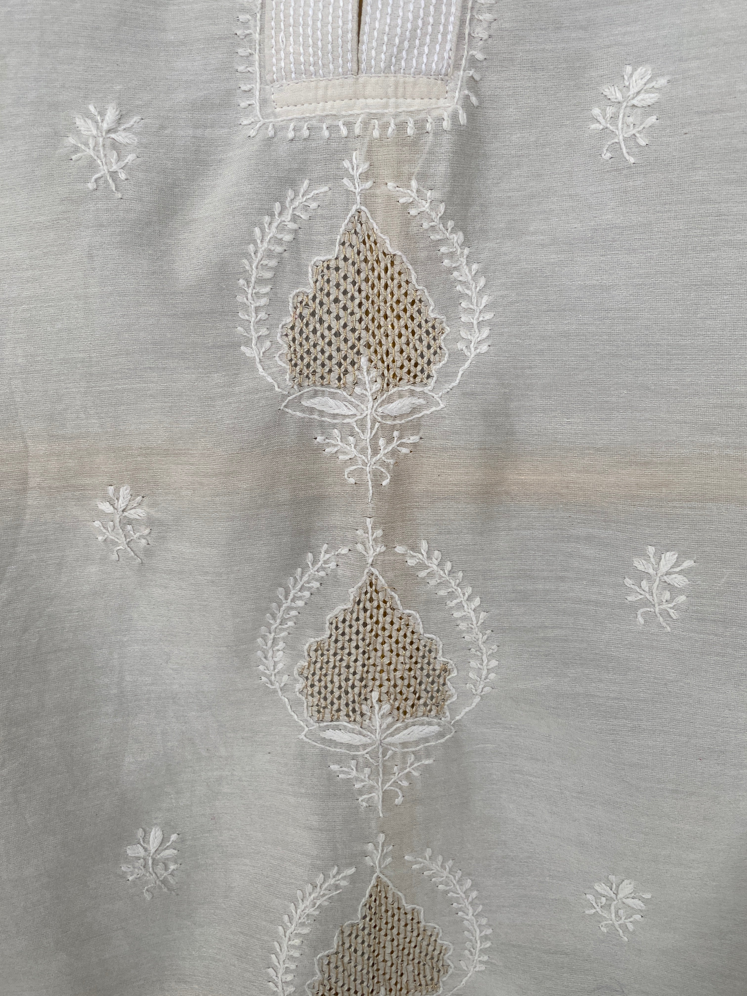 Chanderi chikankari awadhi jaali shirt.