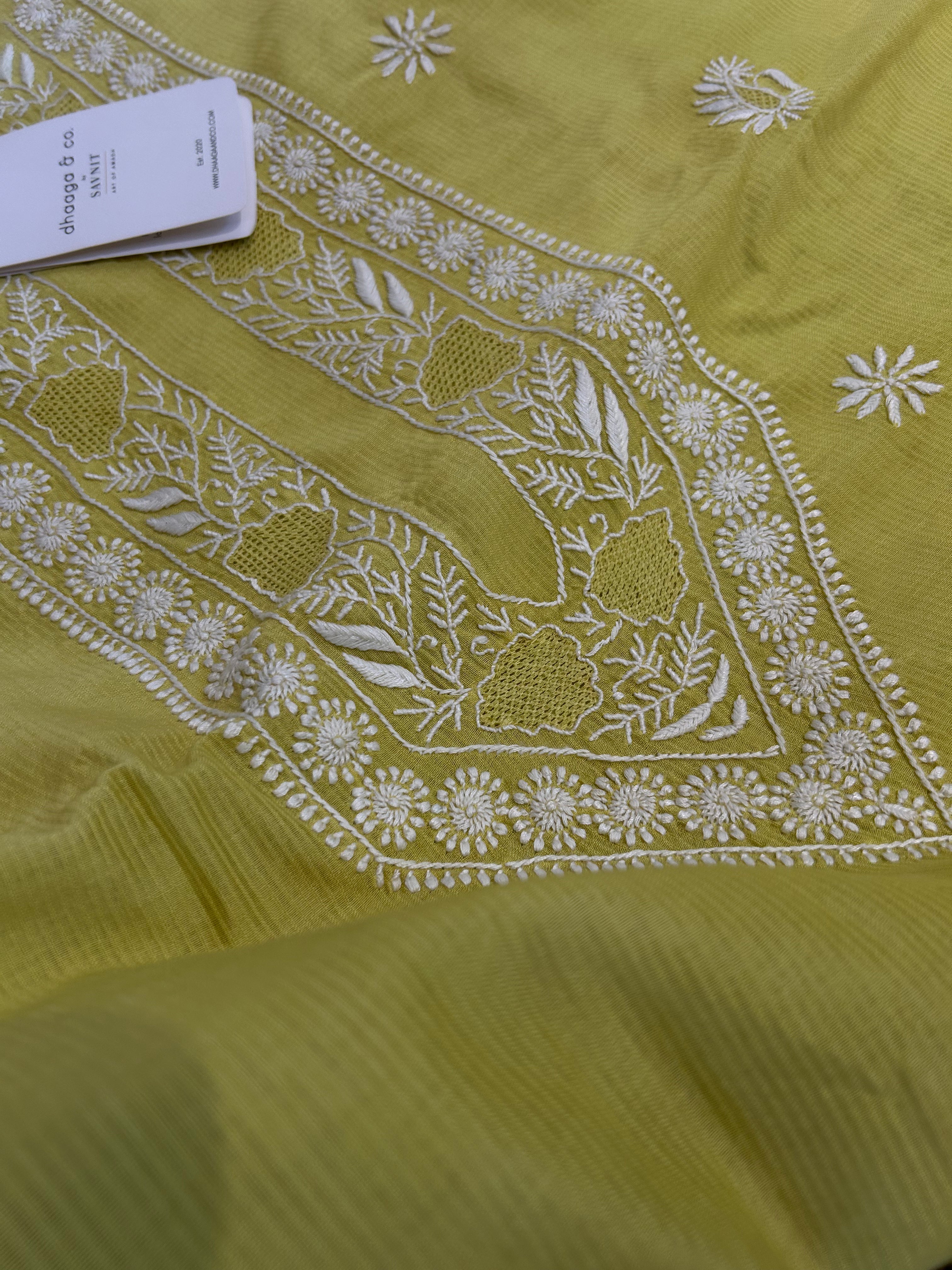 Lime Green Mens Maheshwari Chikankari Kurta