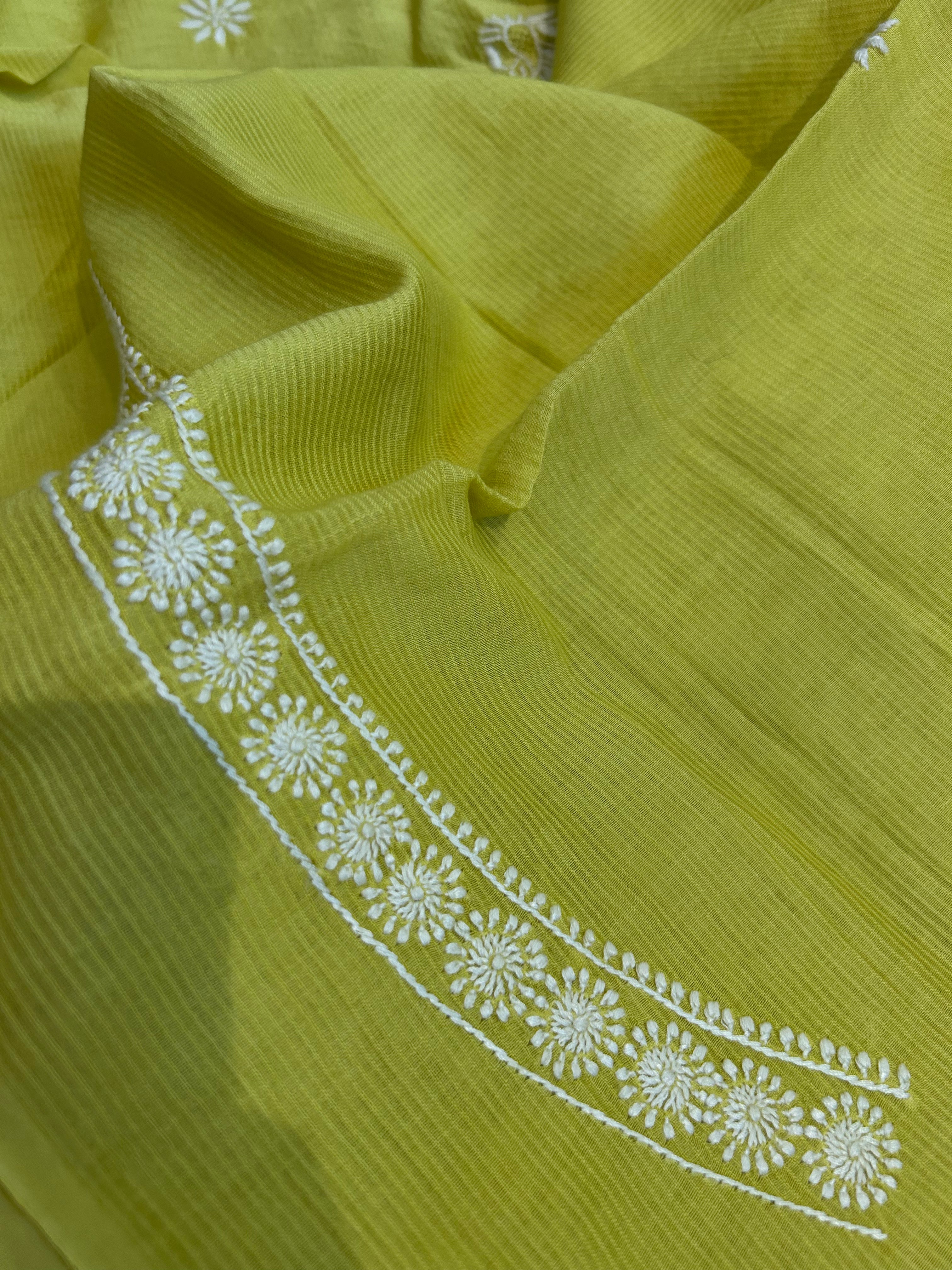 Lime Green Mens Maheshwari Chikankari Kurta