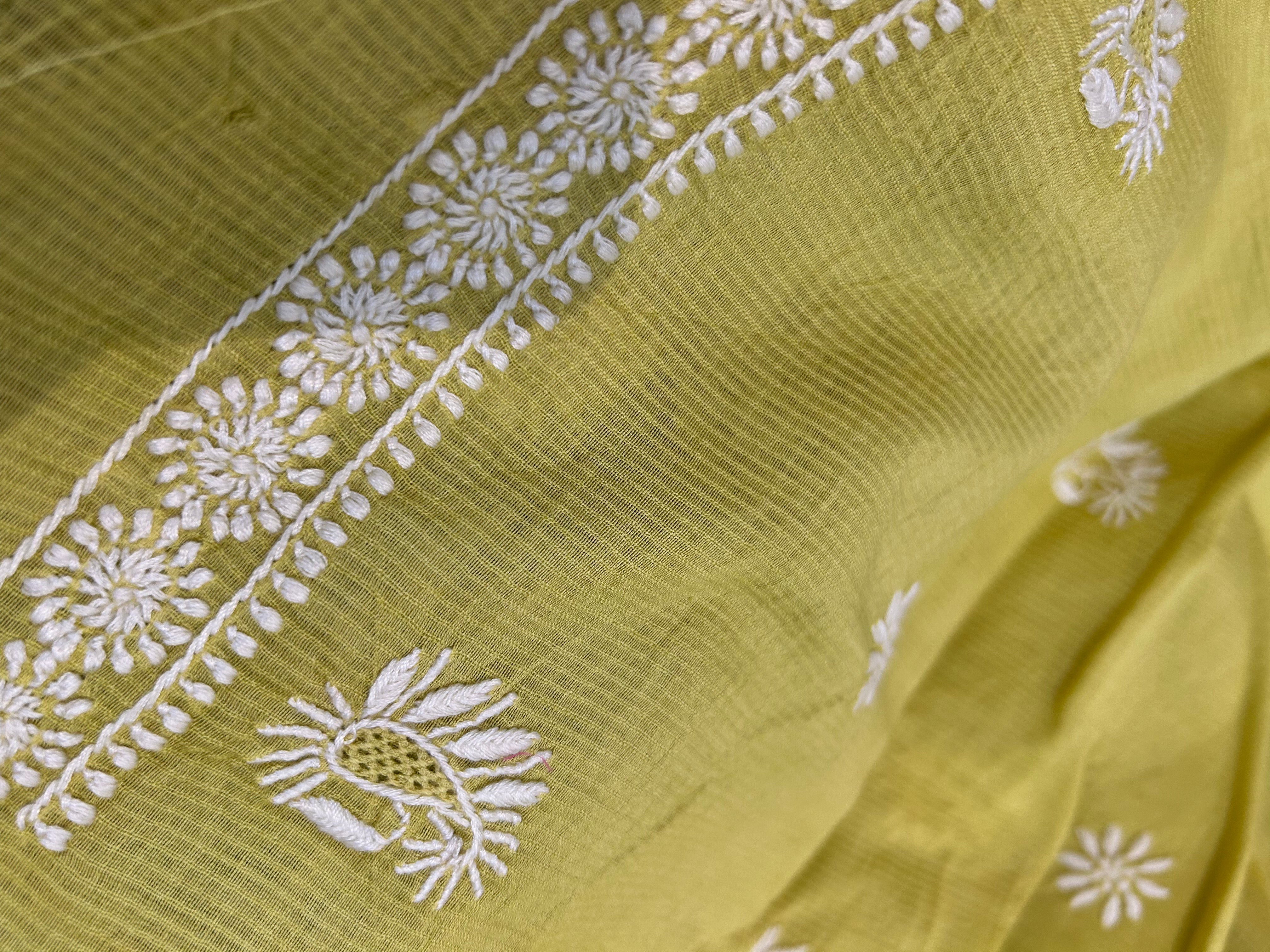 Lime Green Mens Maheshwari Chikankari Kurta