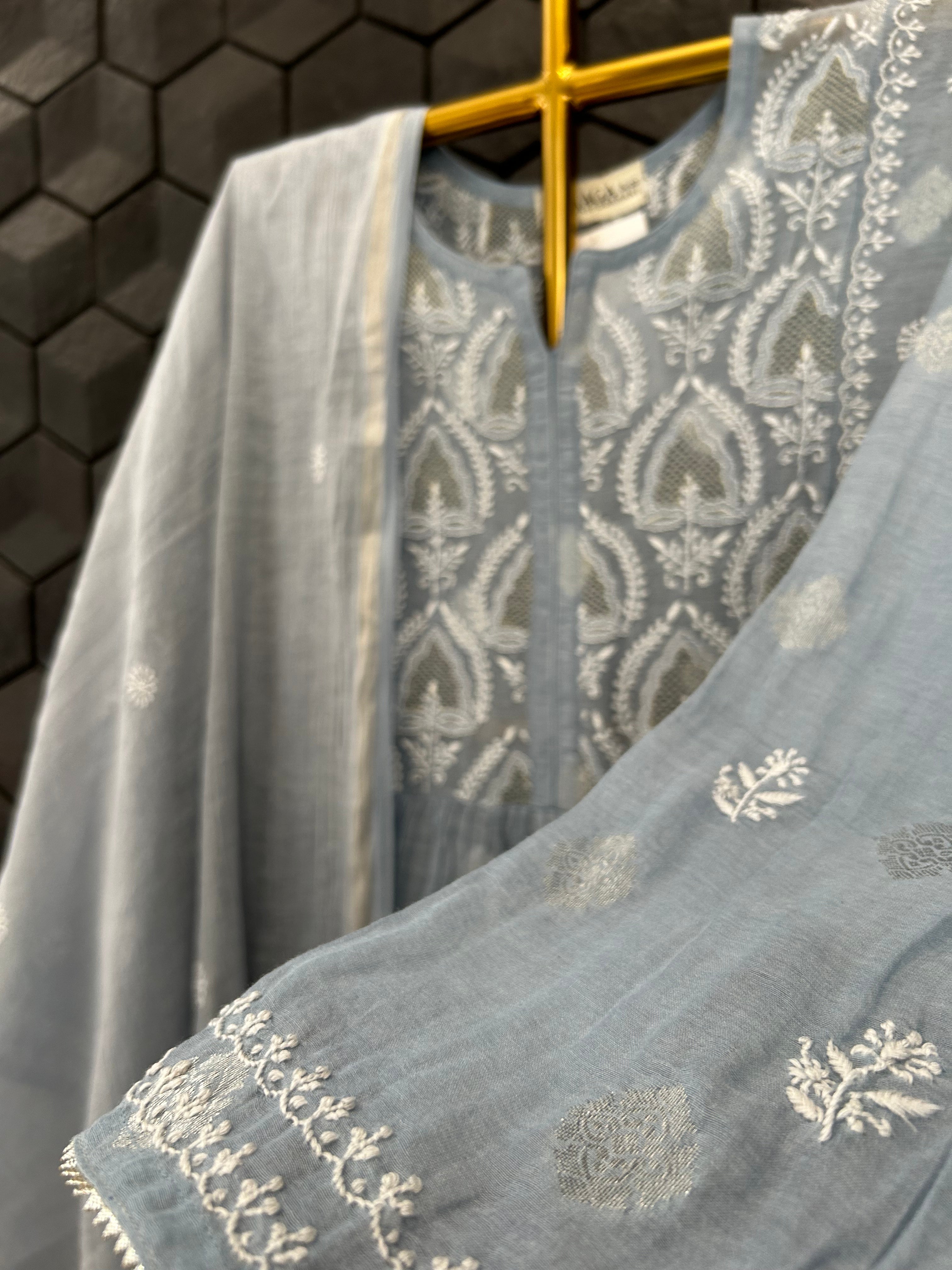 Blue Chanderi Chikankari Kurta Set