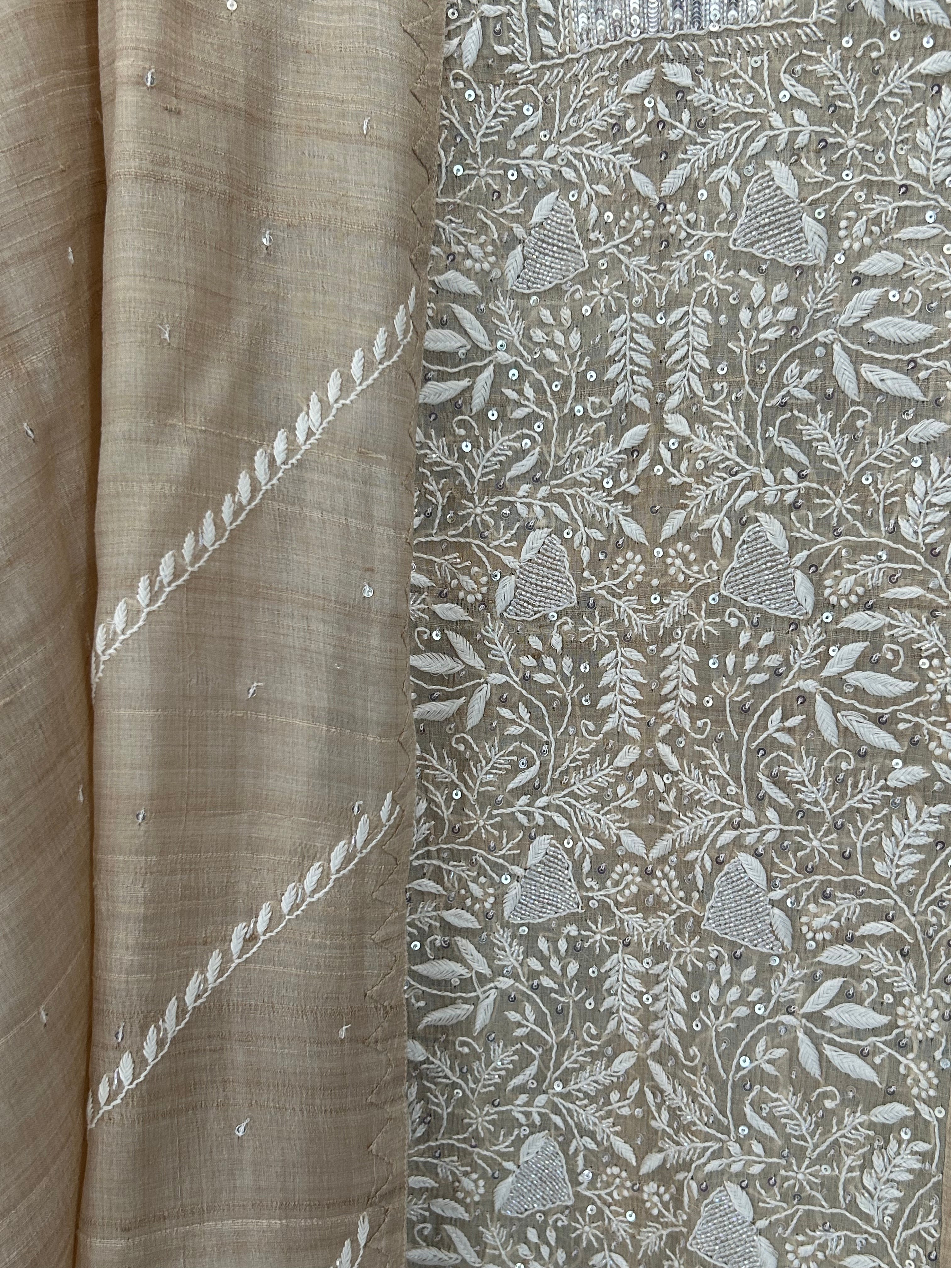 Beige Silk Chikankari Kurta Set