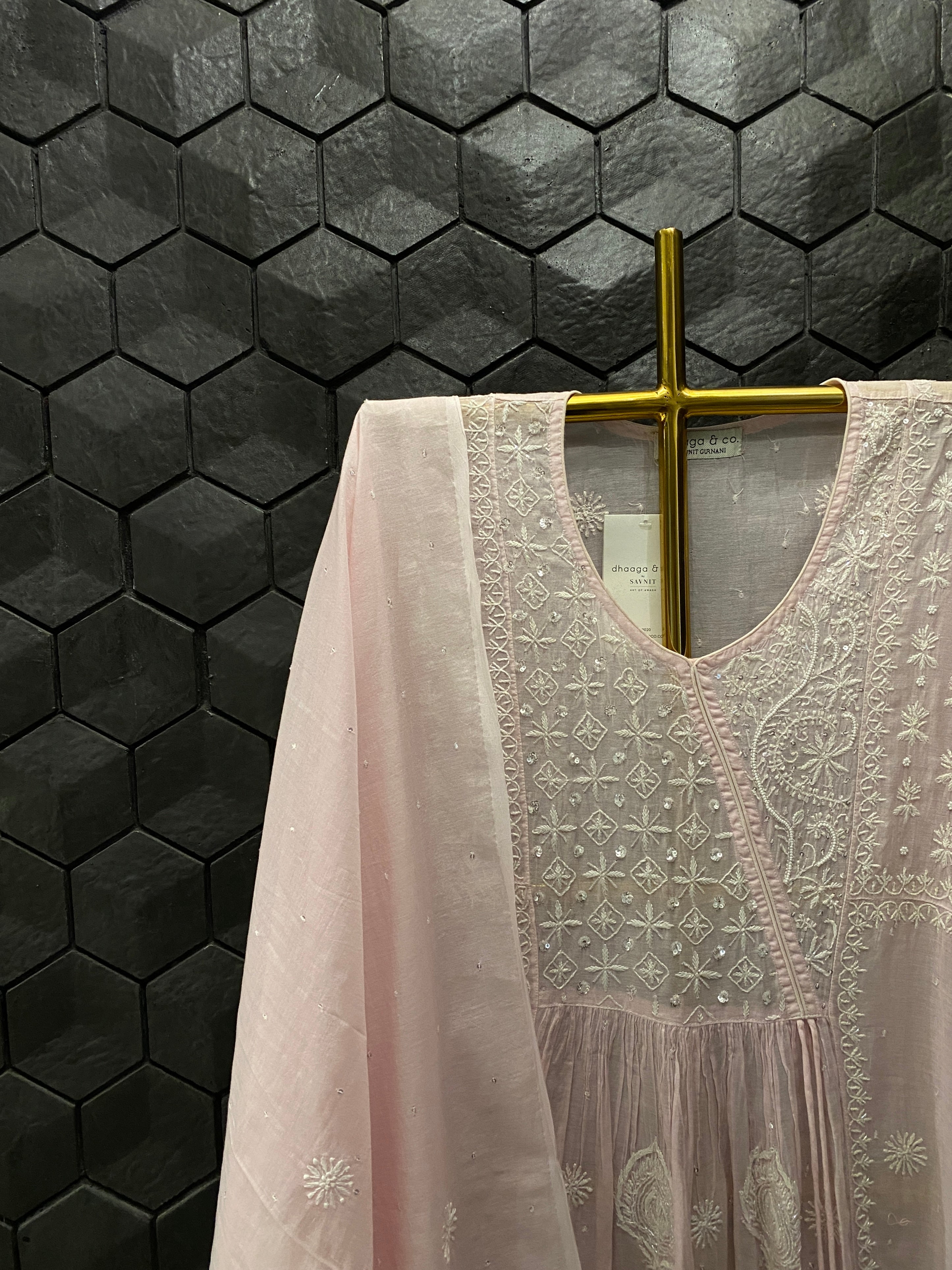 Pink Mul Chanderi Chikankari Kurta Set