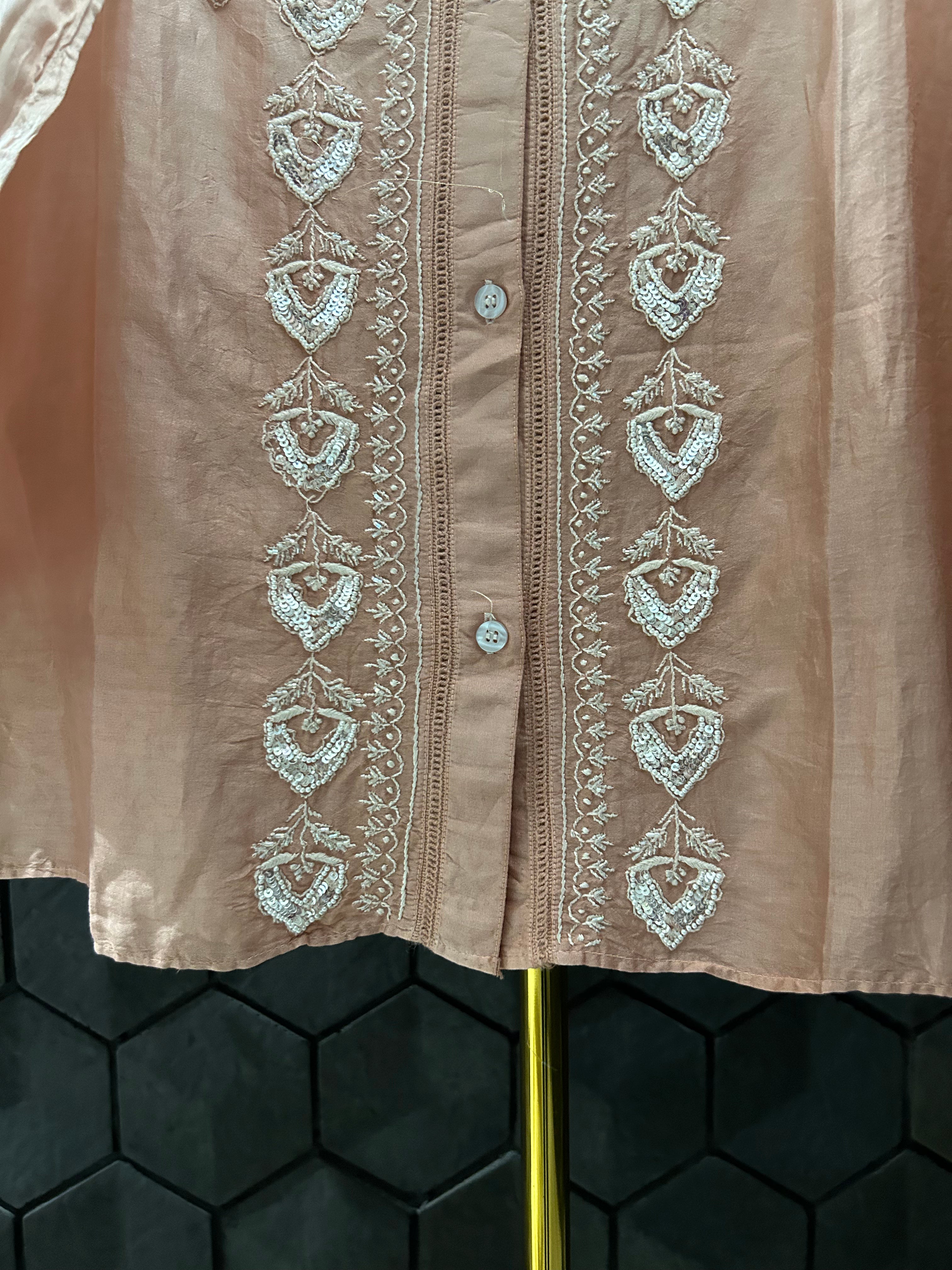 Pink Ombre Chanderi Chikankari Co-ord Set