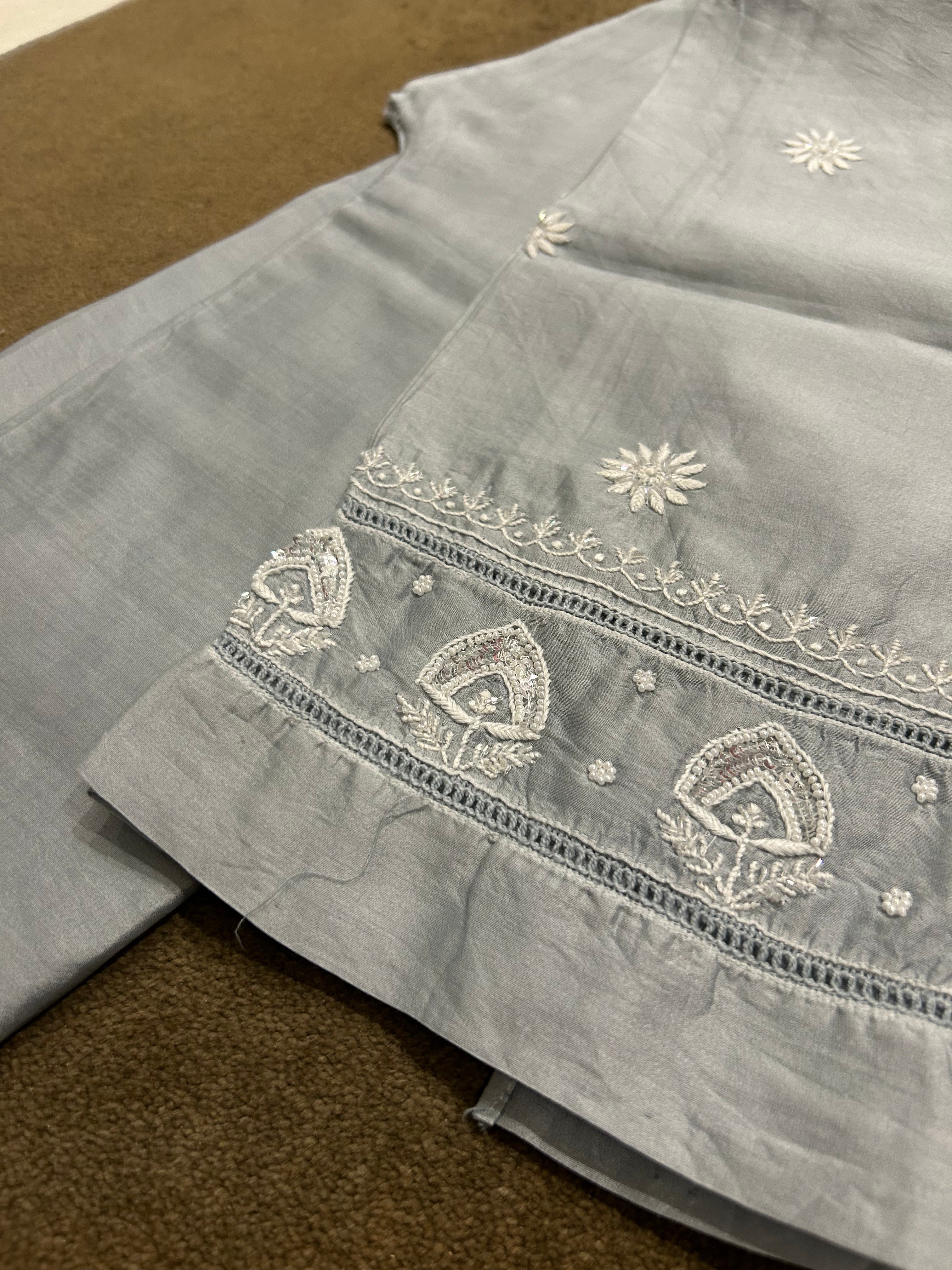 Grey Ombre Chanderi Chikankari Co-ord Set