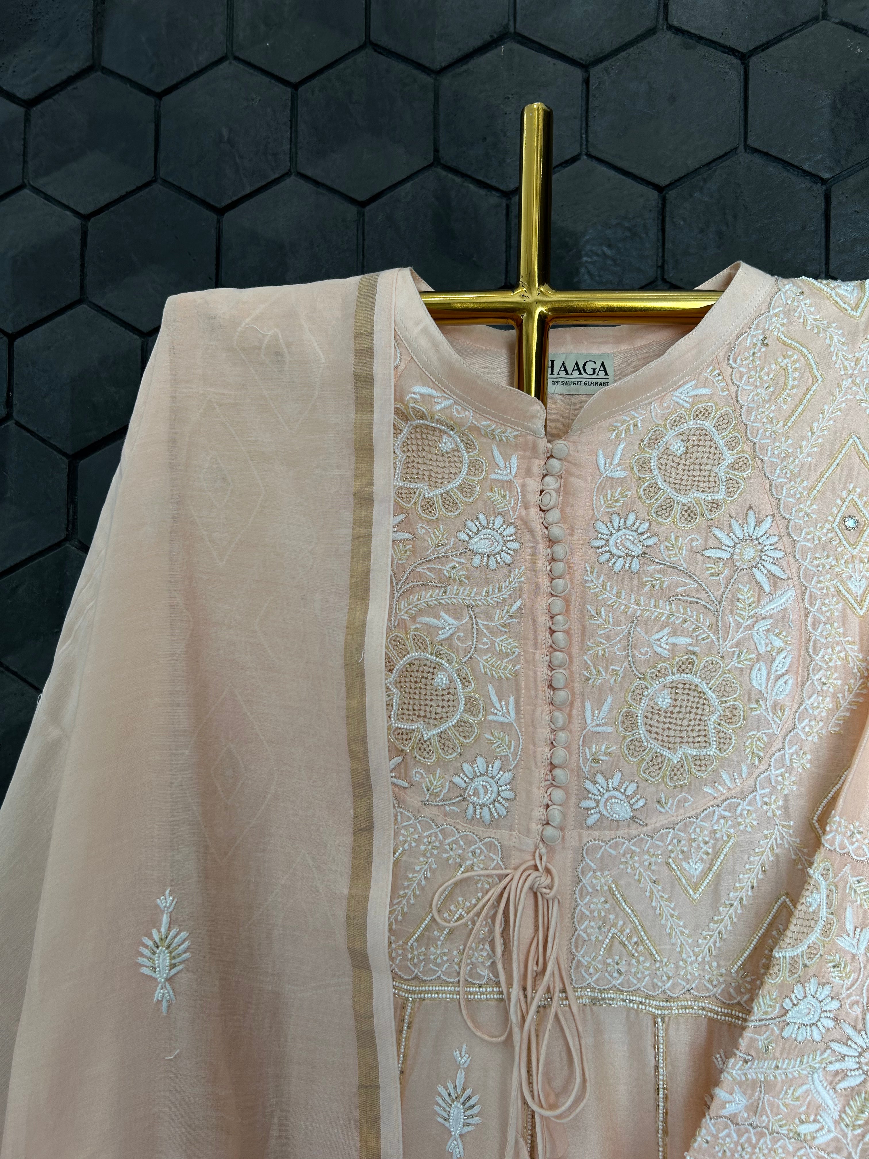 Peach Chanderi Anarkali Set with Cutdana Embellishments