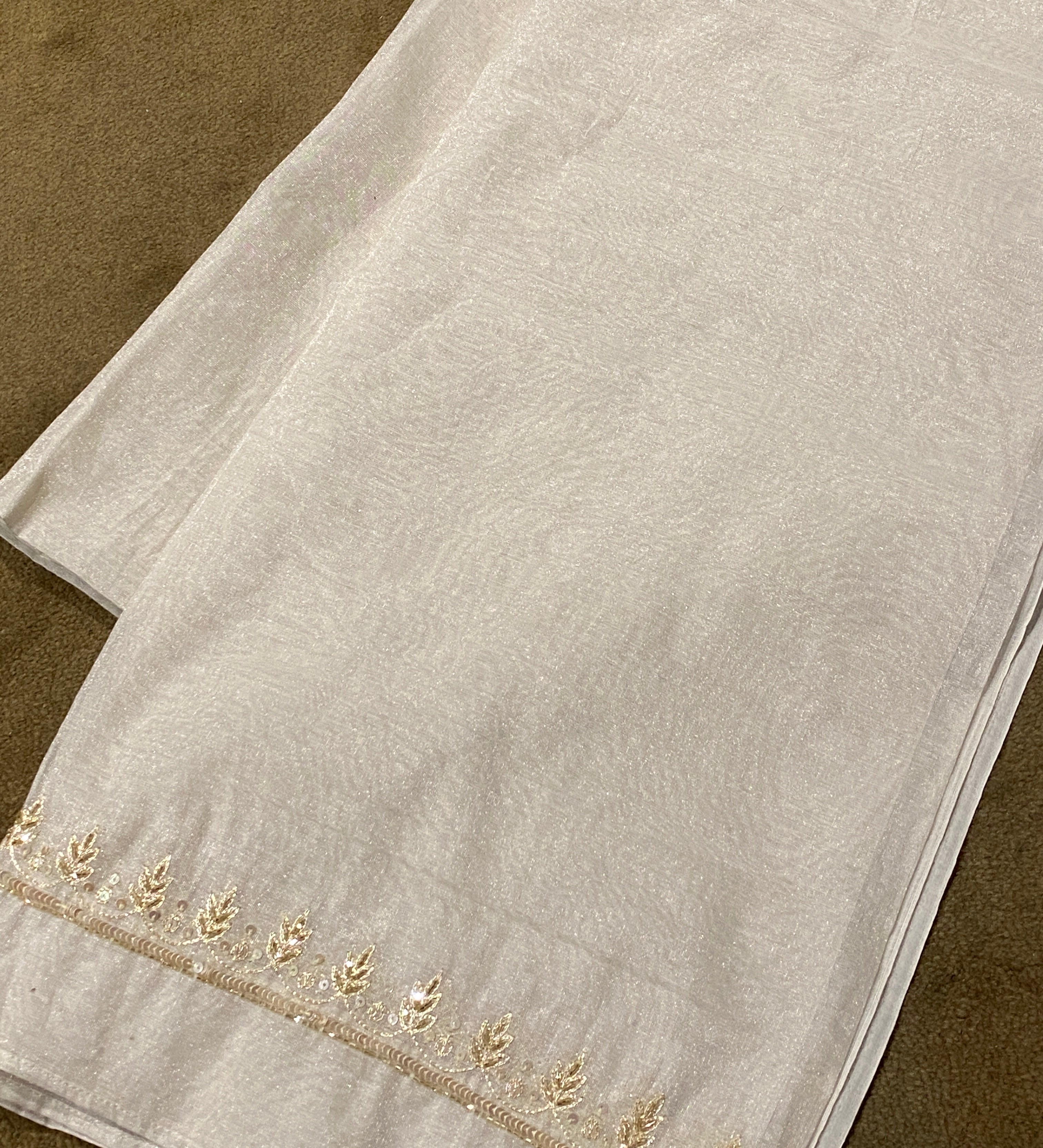 White Silver Tissue Chikankari Kurta Set