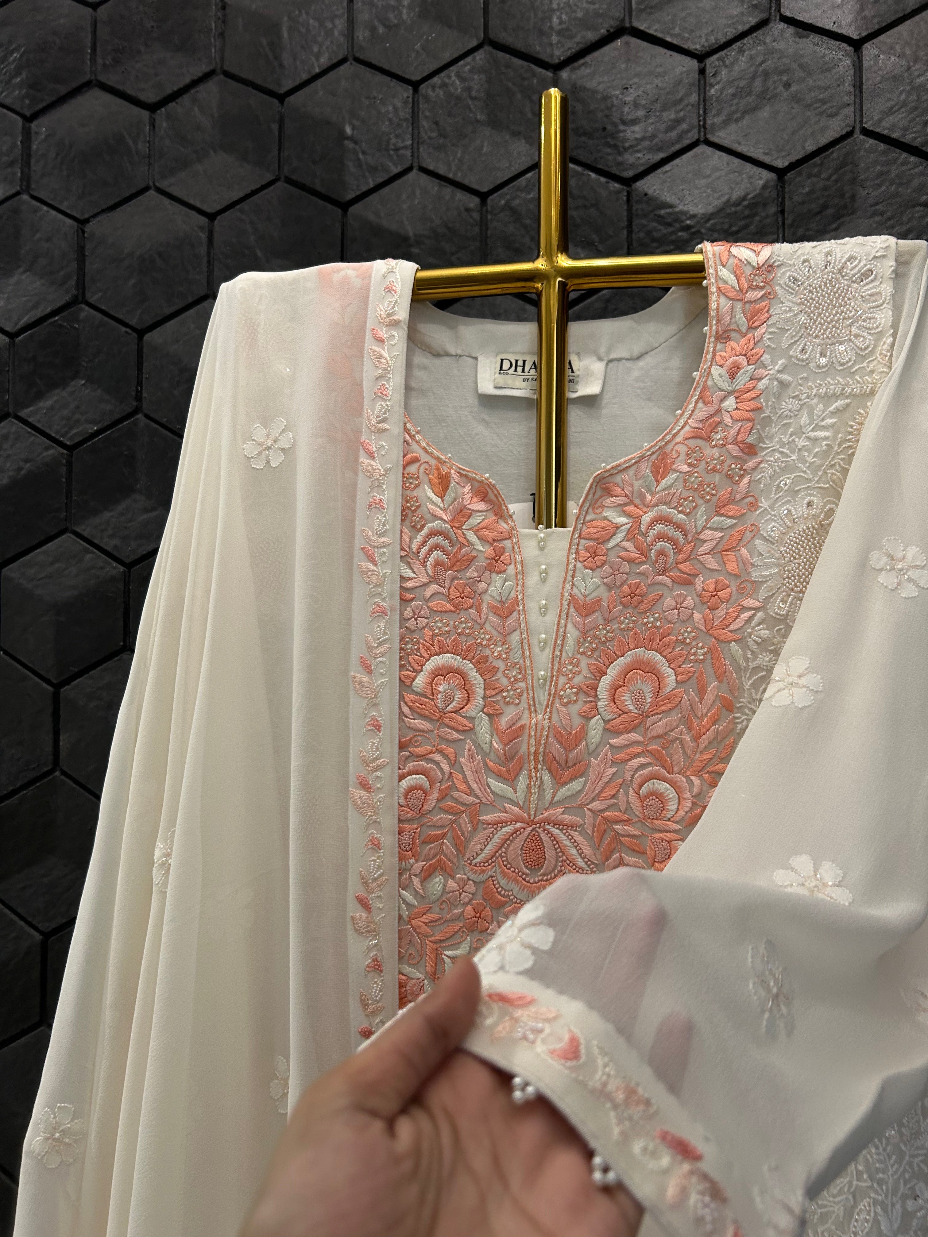 White Georgette chikankari Suit Set