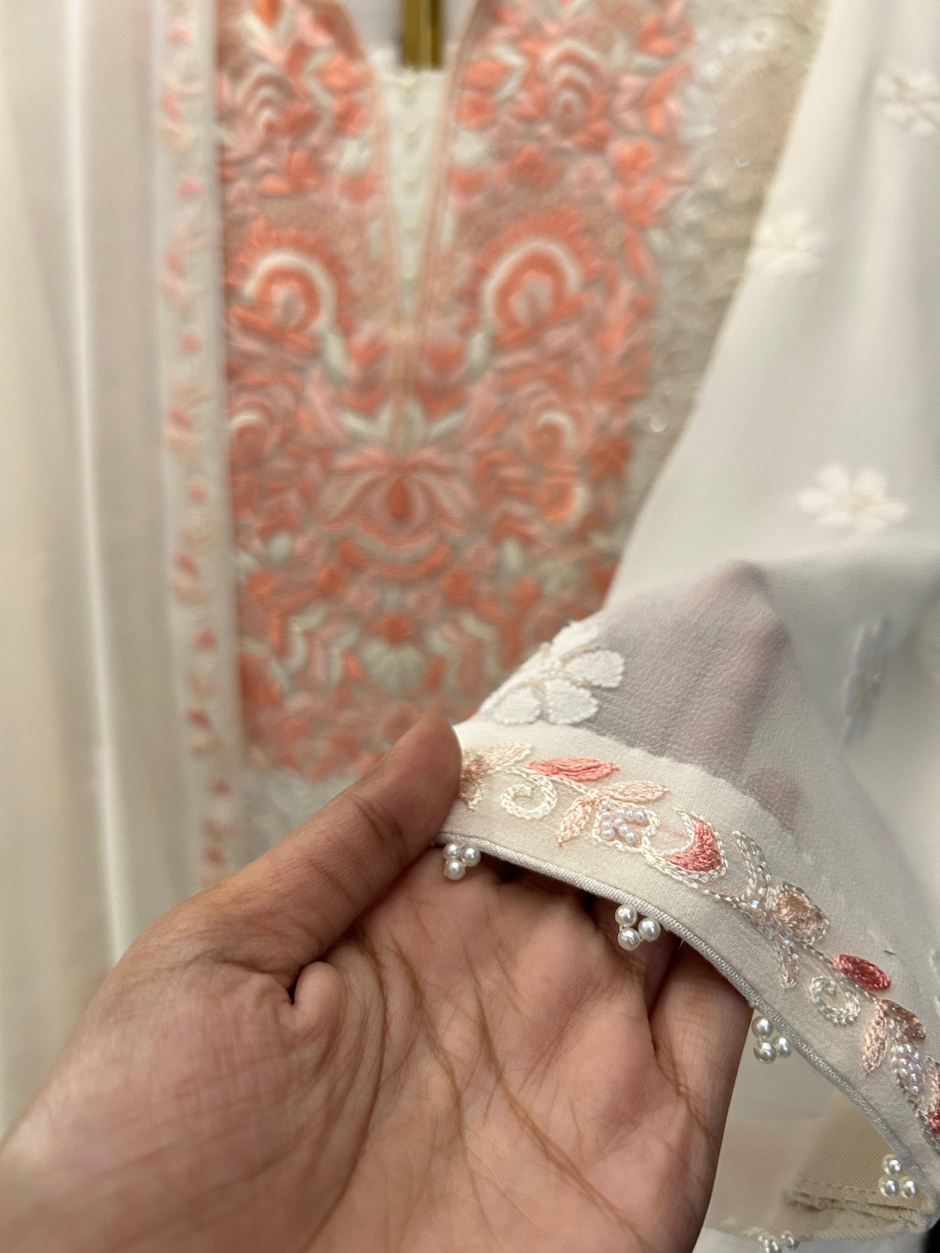 White Georgette chikankari Suit Set