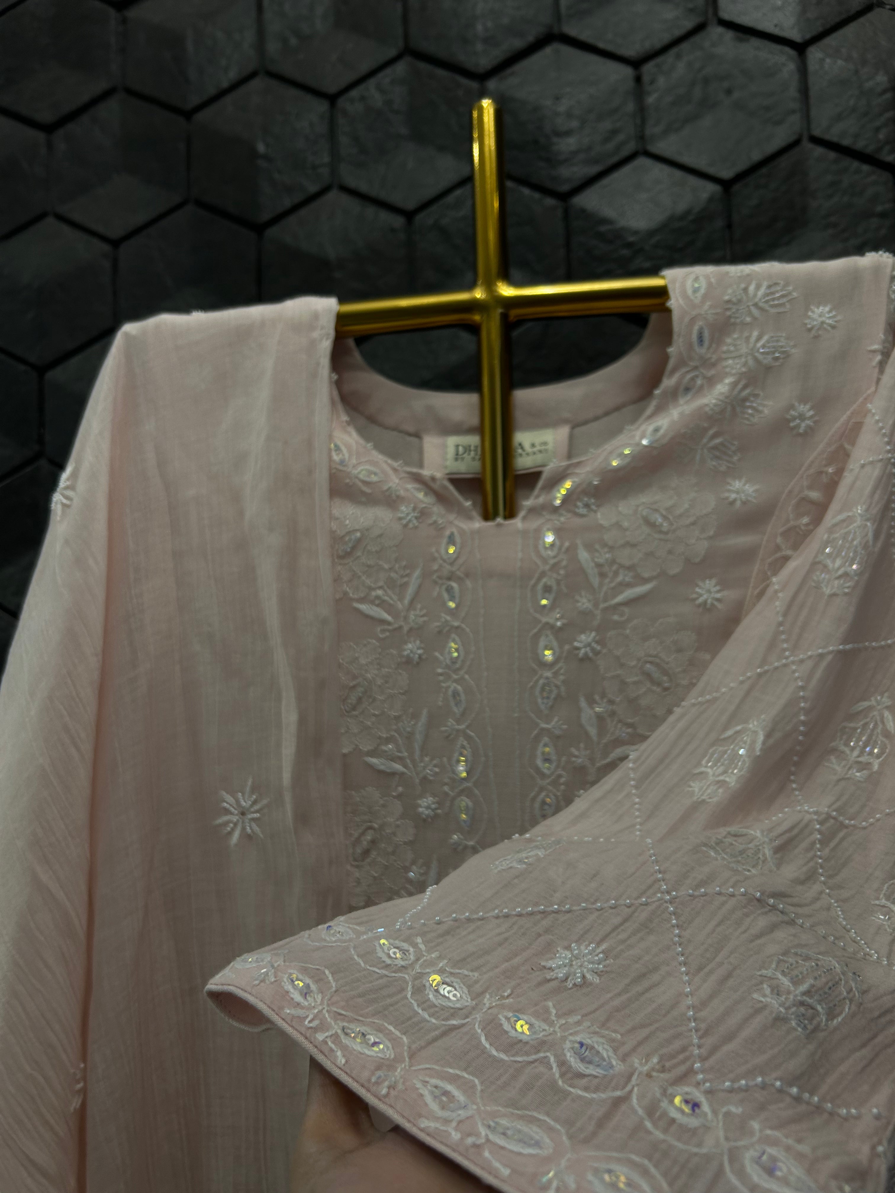 Pink Mul Chanderi Chikankari Suit Set