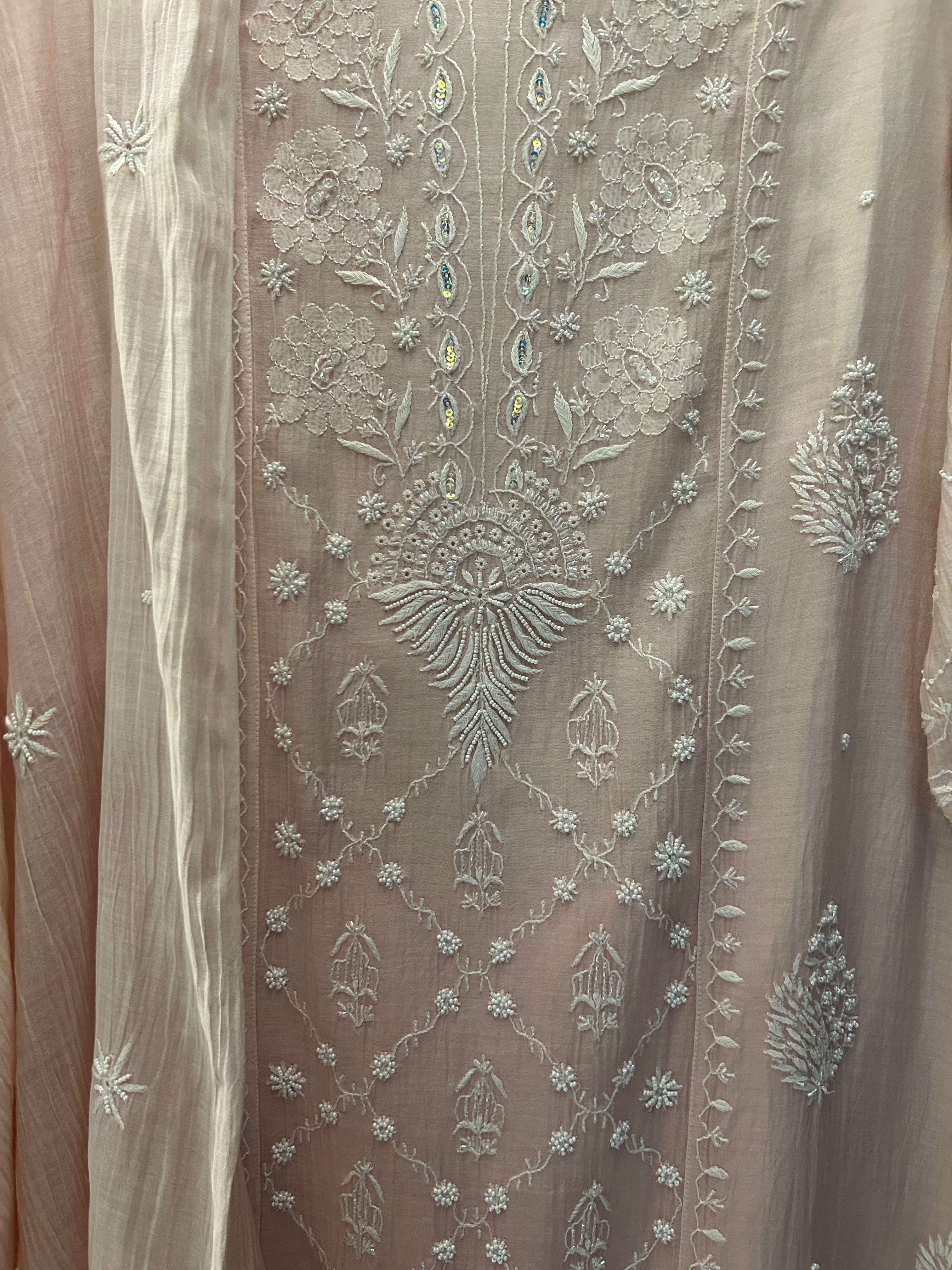 Pink Mul Chanderi Chikankari Suit Set