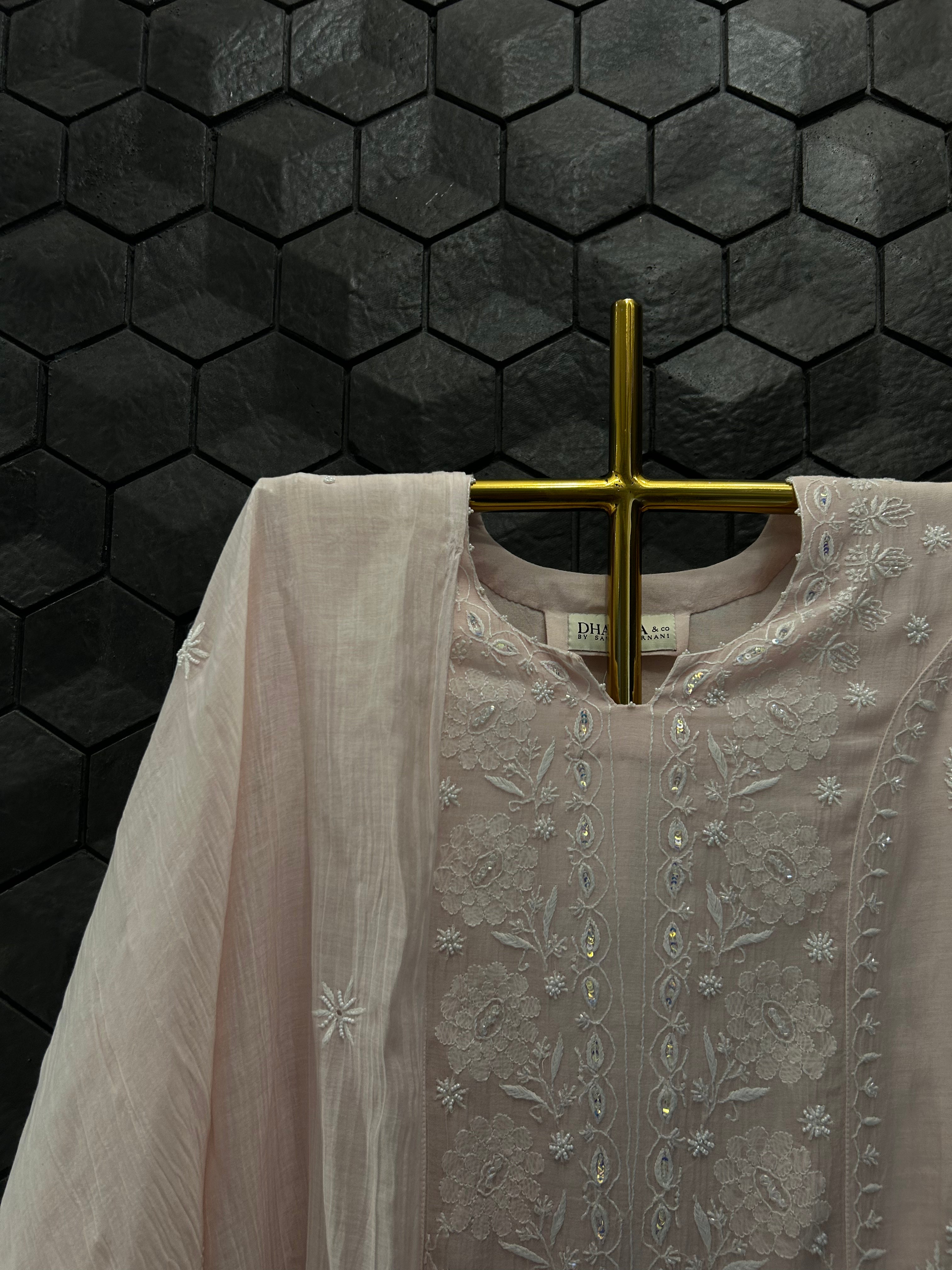 Pink Mul Chanderi Chikankari Suit Set