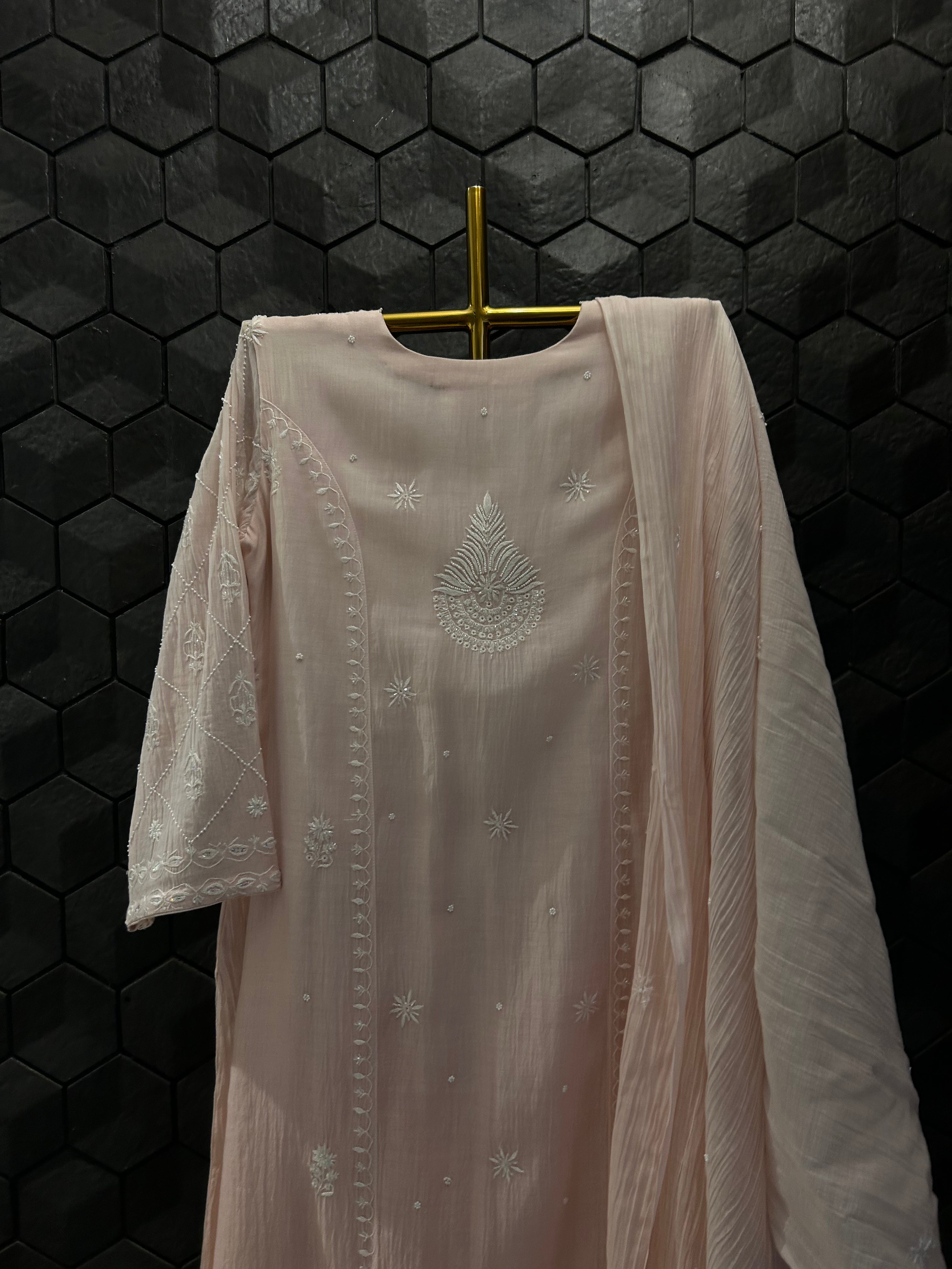 Pink Mul Chanderi Chikankari Suit Set