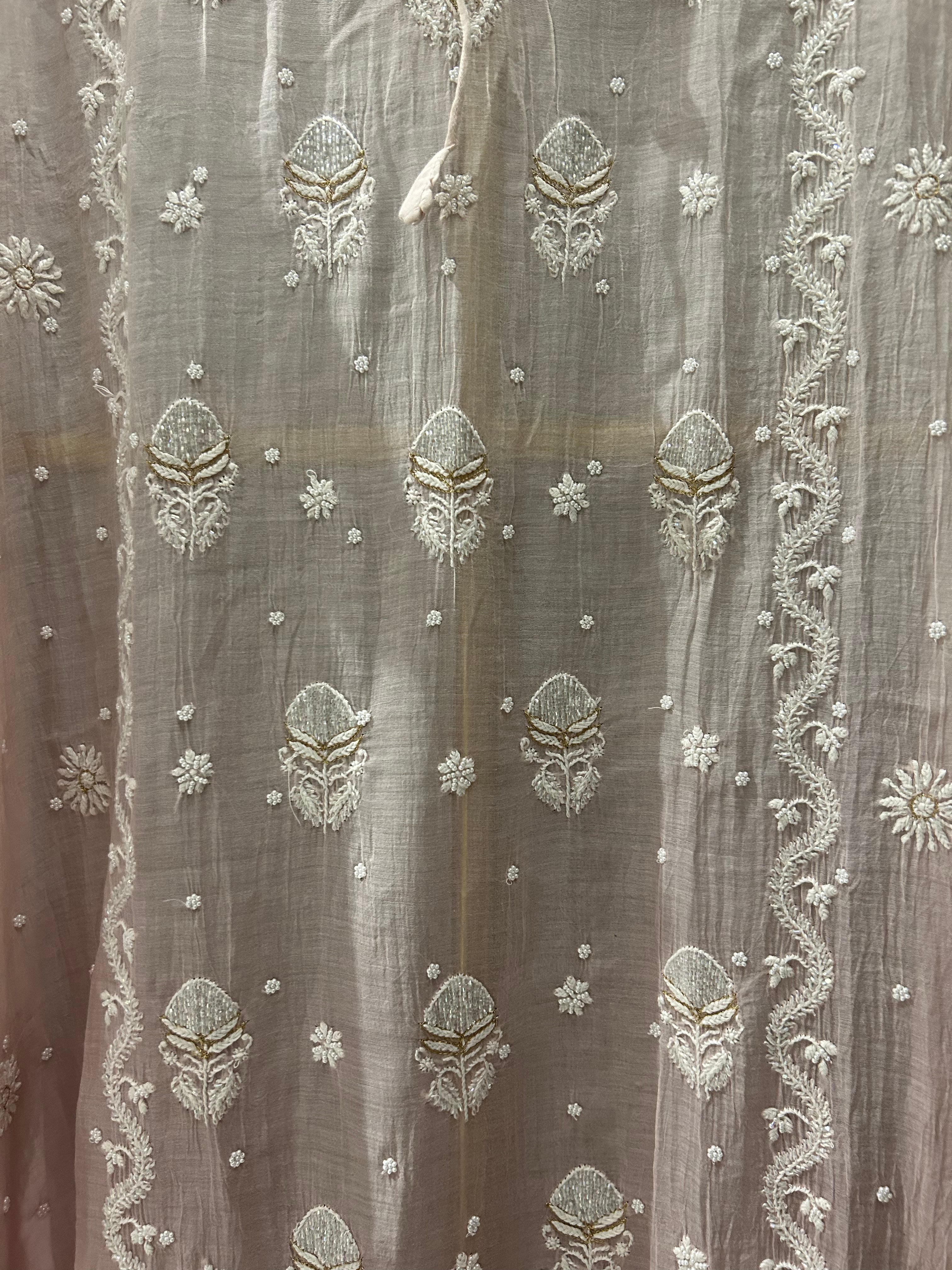 Pink Mul Chanderi Chikankari Kaftan