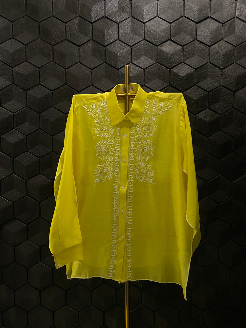 Yellow Chanderi Chikankari Shirt