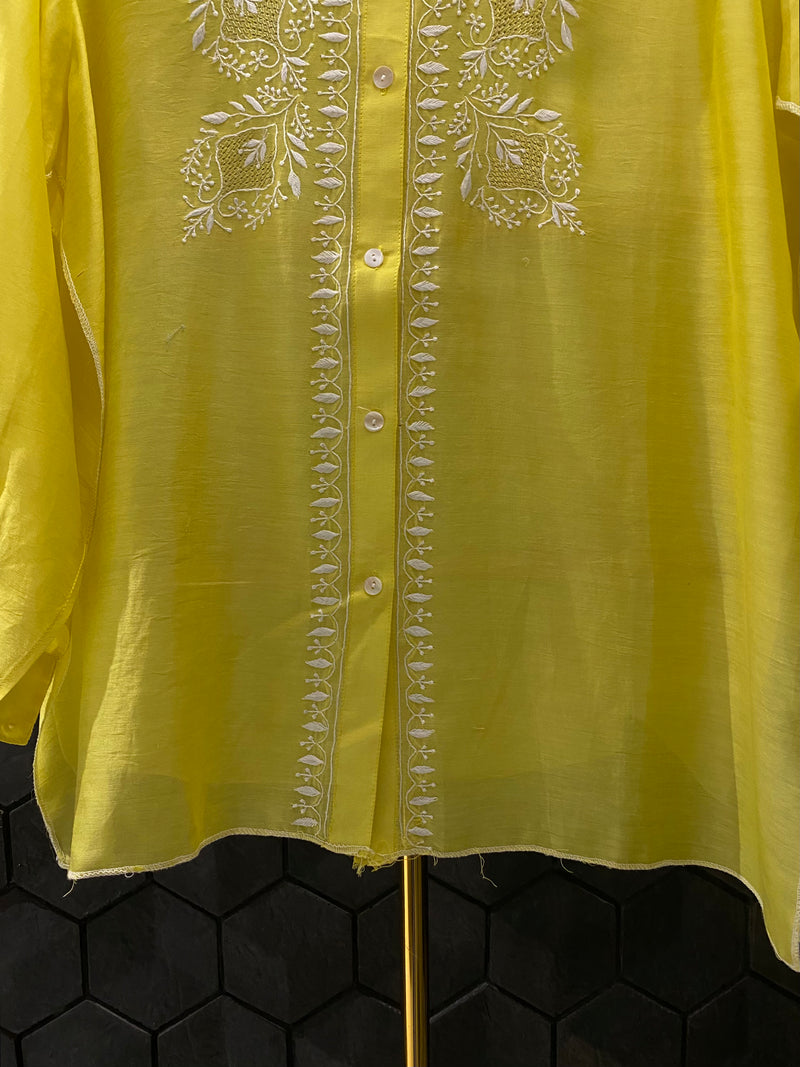 Yellow Chanderi Chikankari Shirt