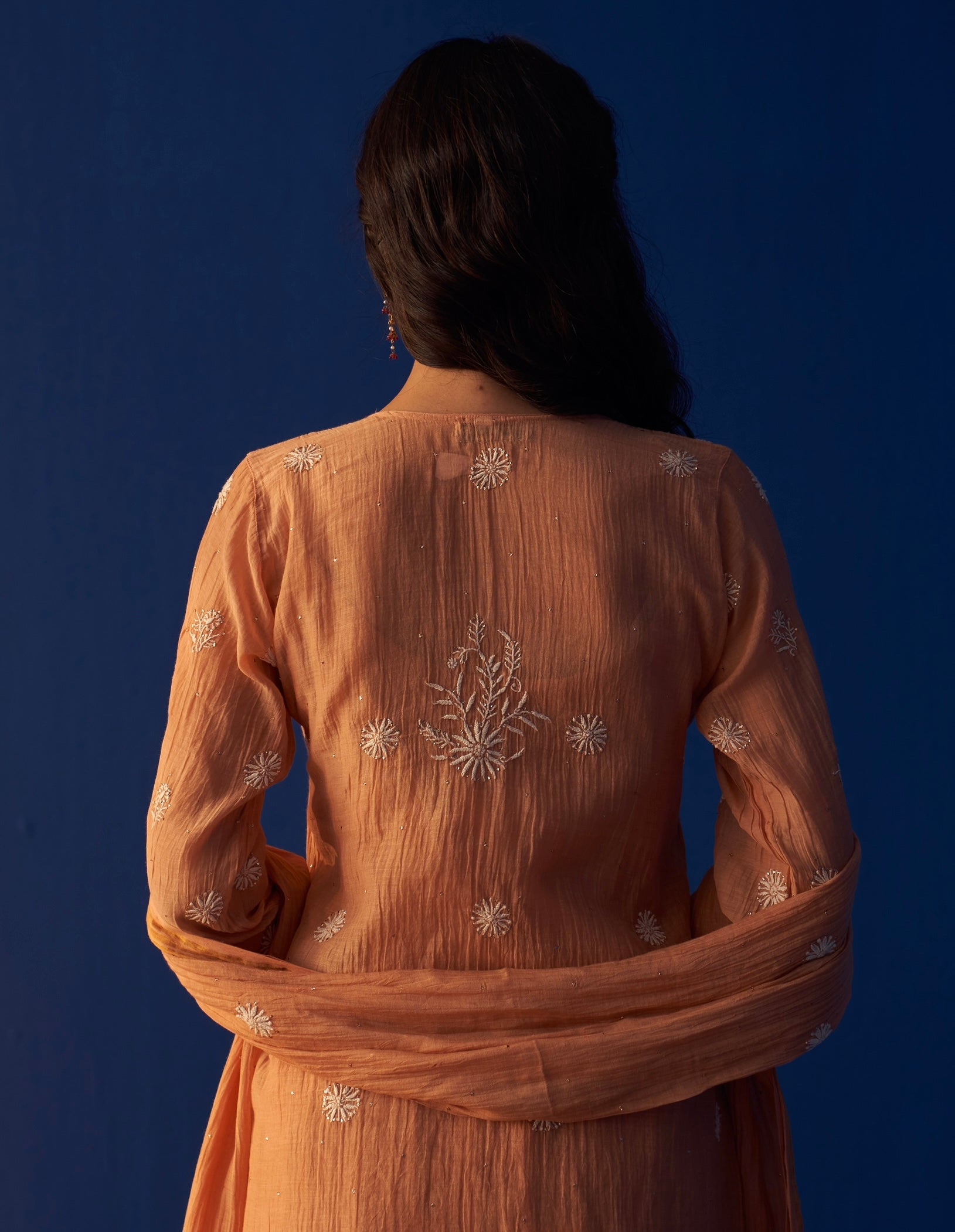 Orange Mul Chanderi Chikankari Sharara Set