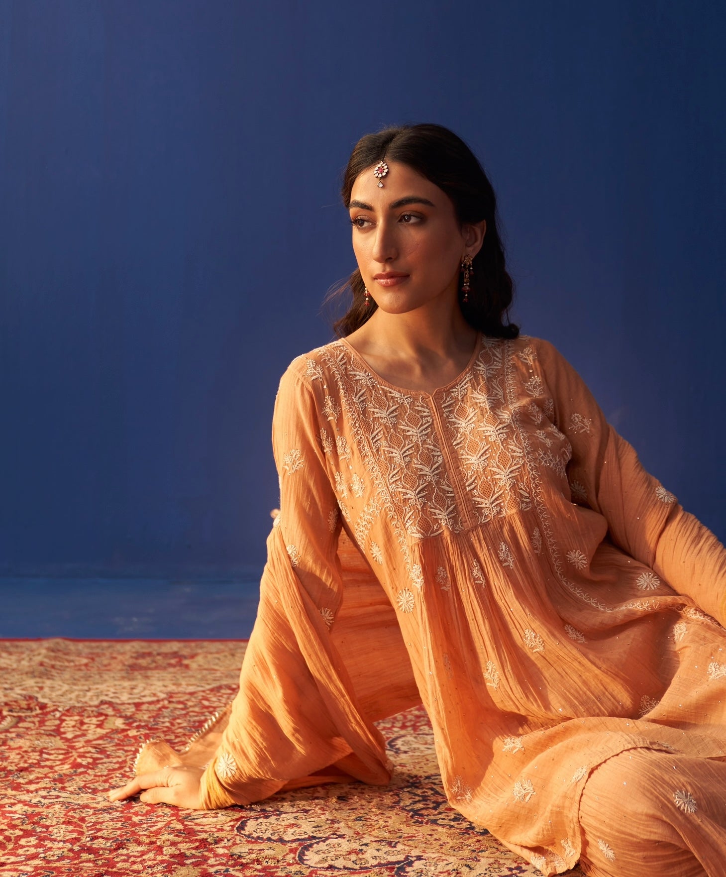 Orange Mul Chanderi Chikankari Sharara Set