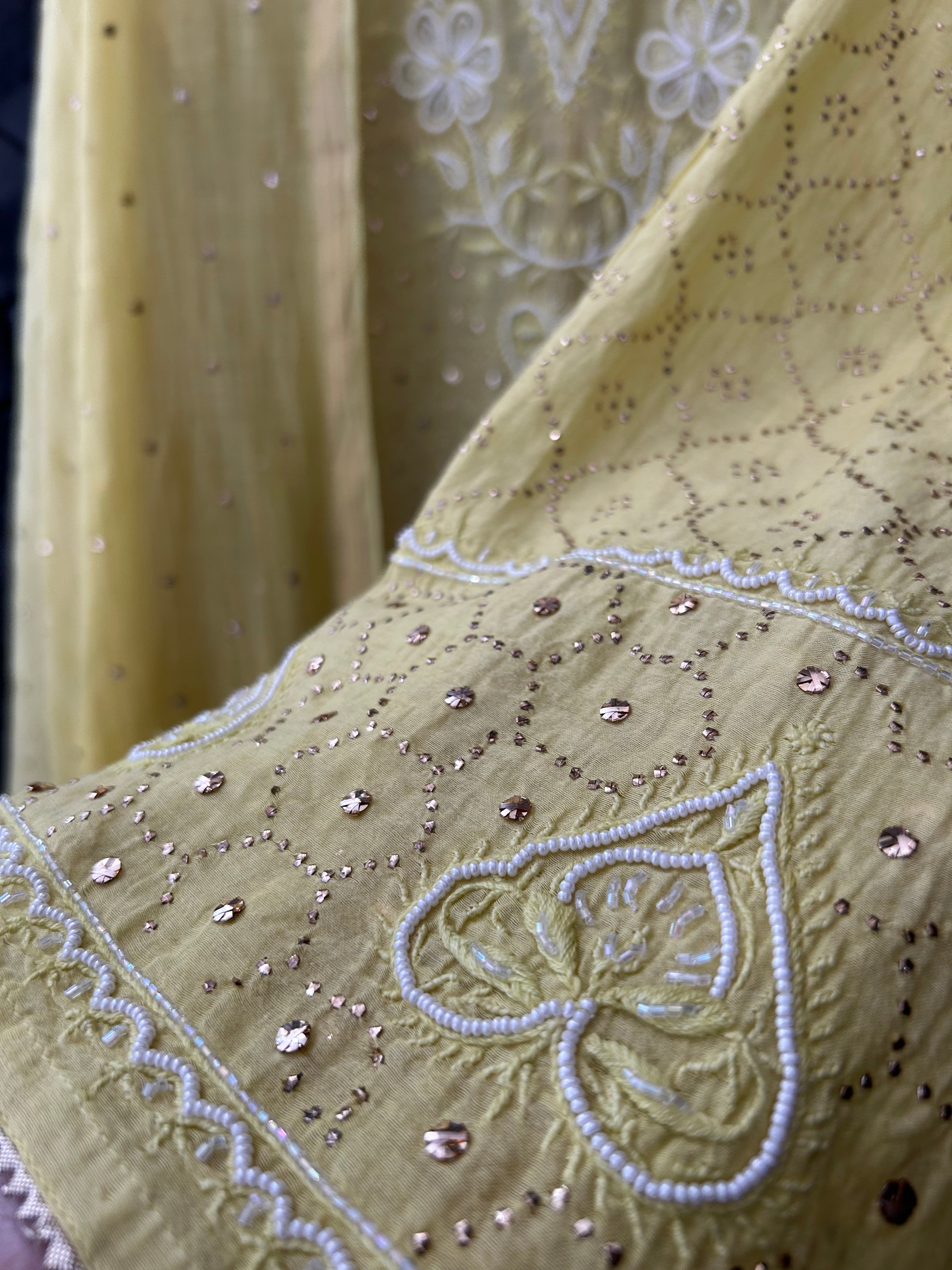 Lime Green Mul Chanderi Chikankari Kurta Set