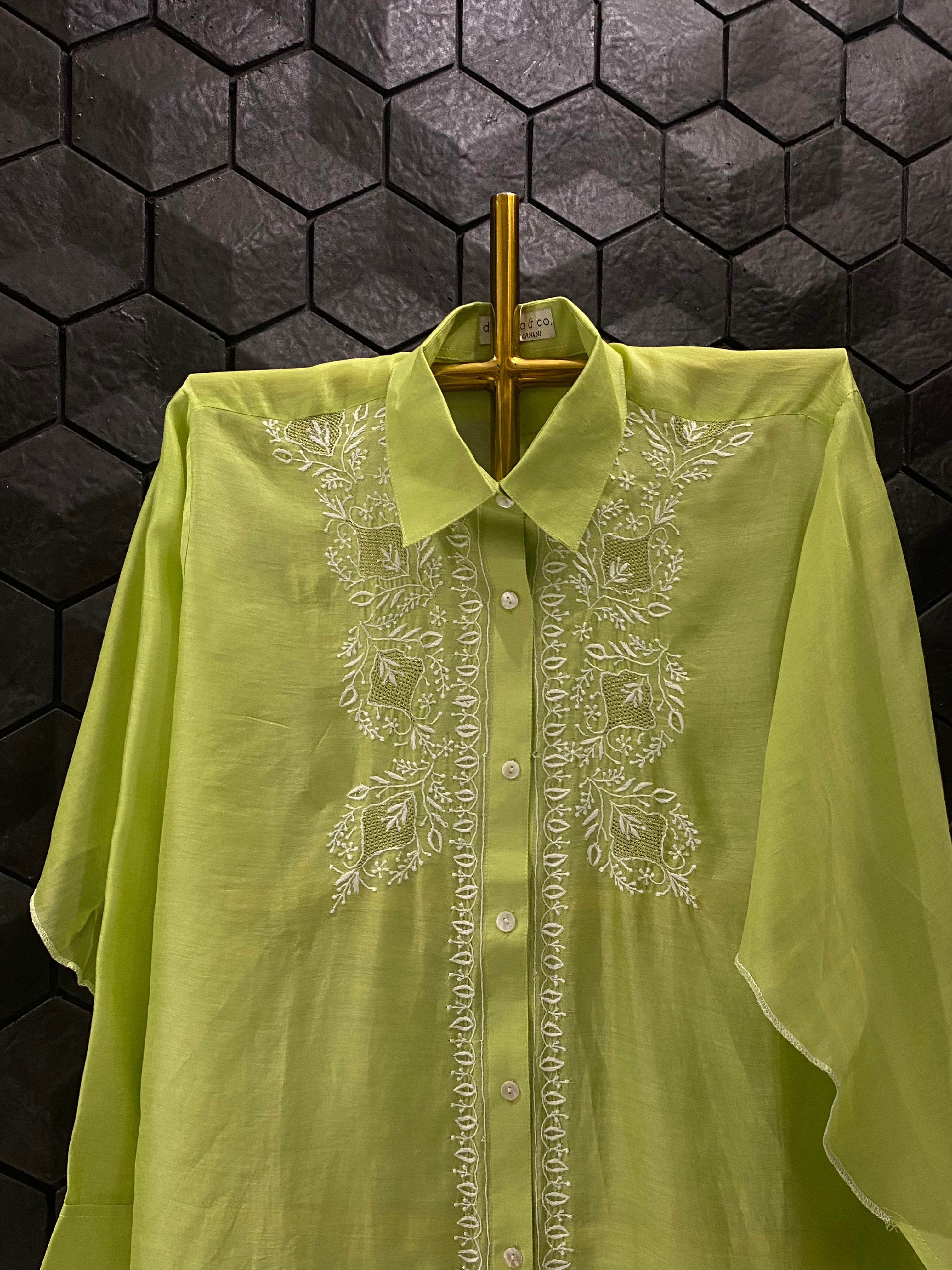 Lime Green Chanderi Chikankari Shirt