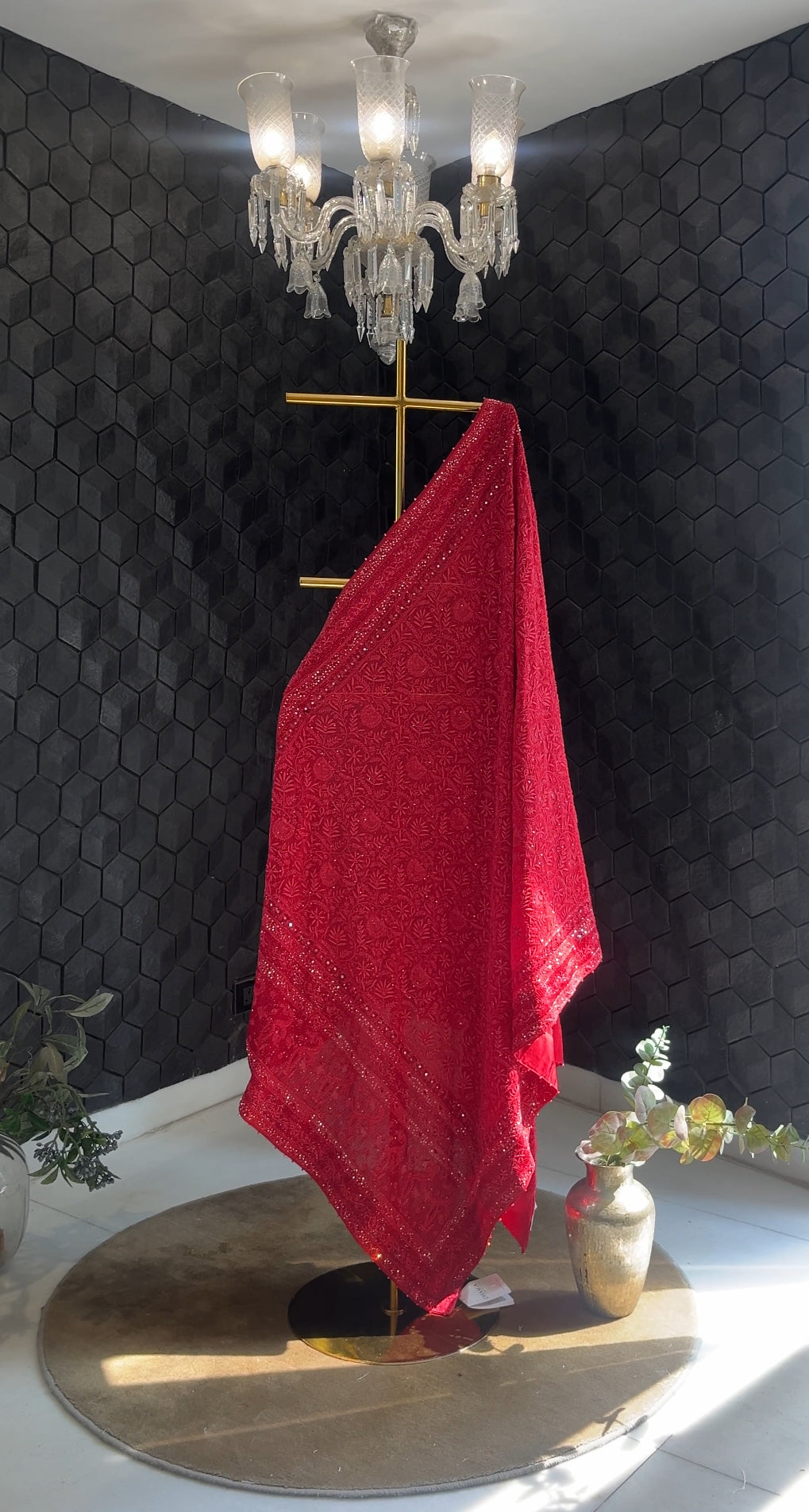 Red Georgette Chikankari Dupatta