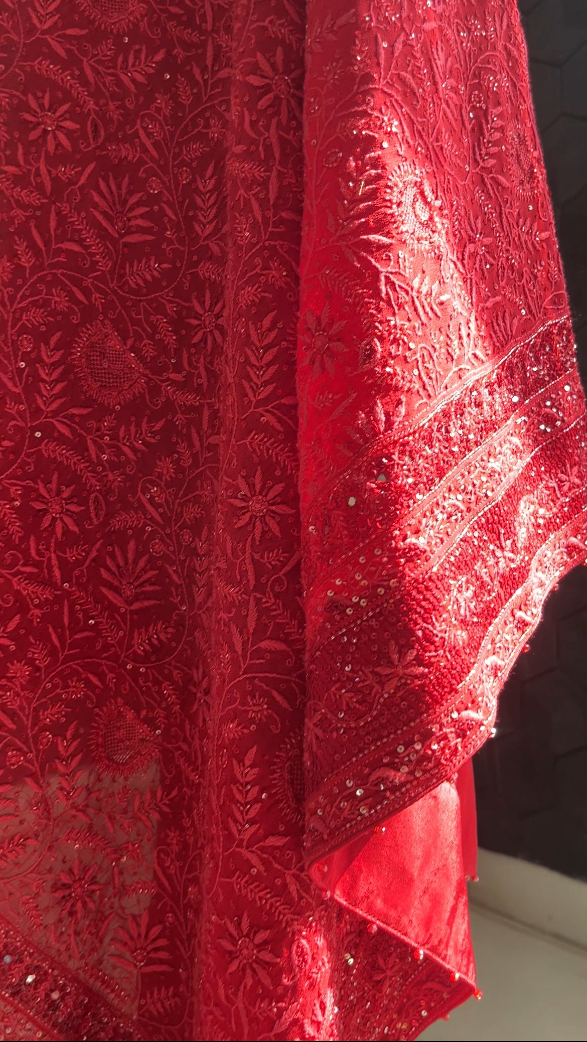 Red Georgette Chikankari Dupatta
