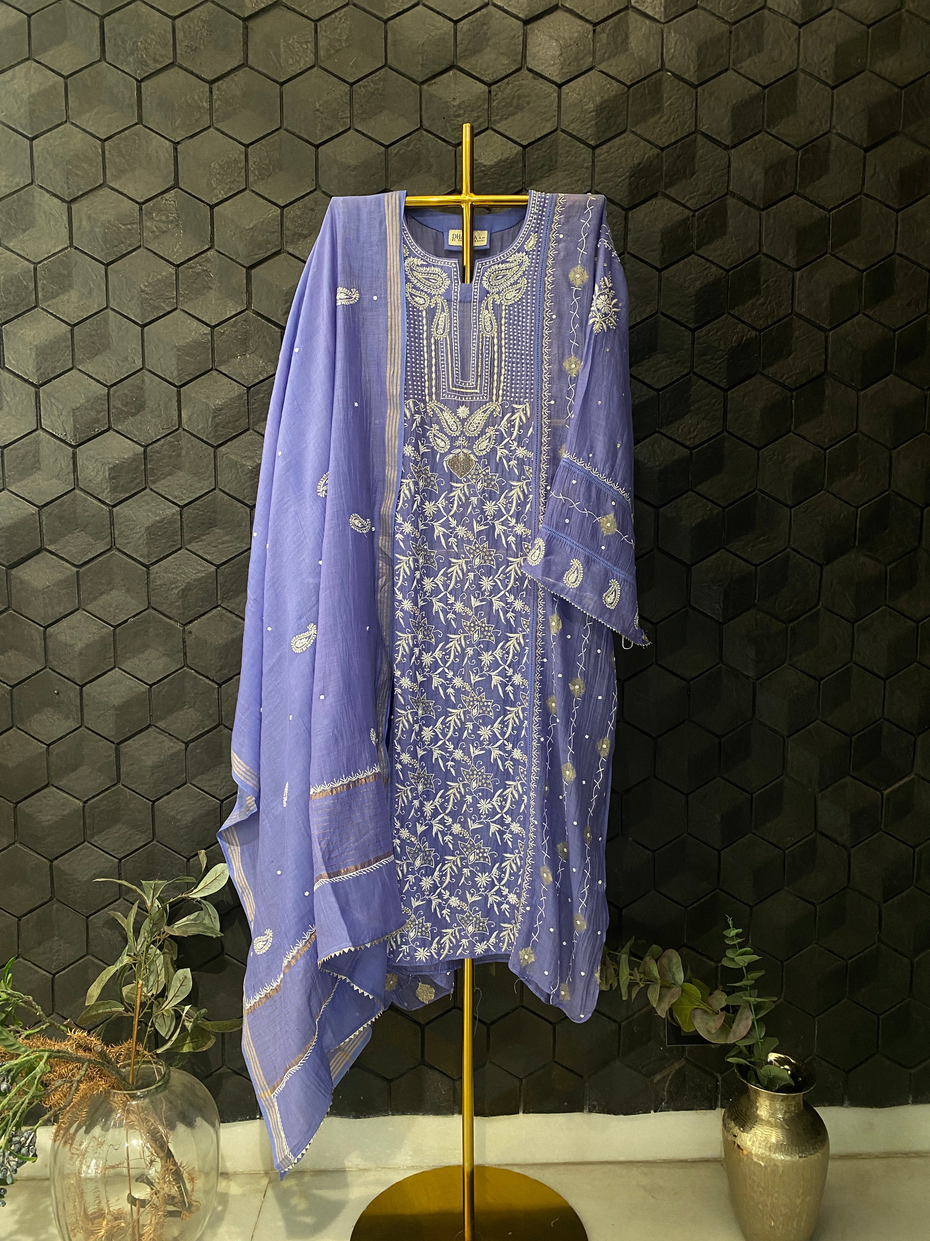 New Purple Mul Chanderi Chikankari Kurta Set