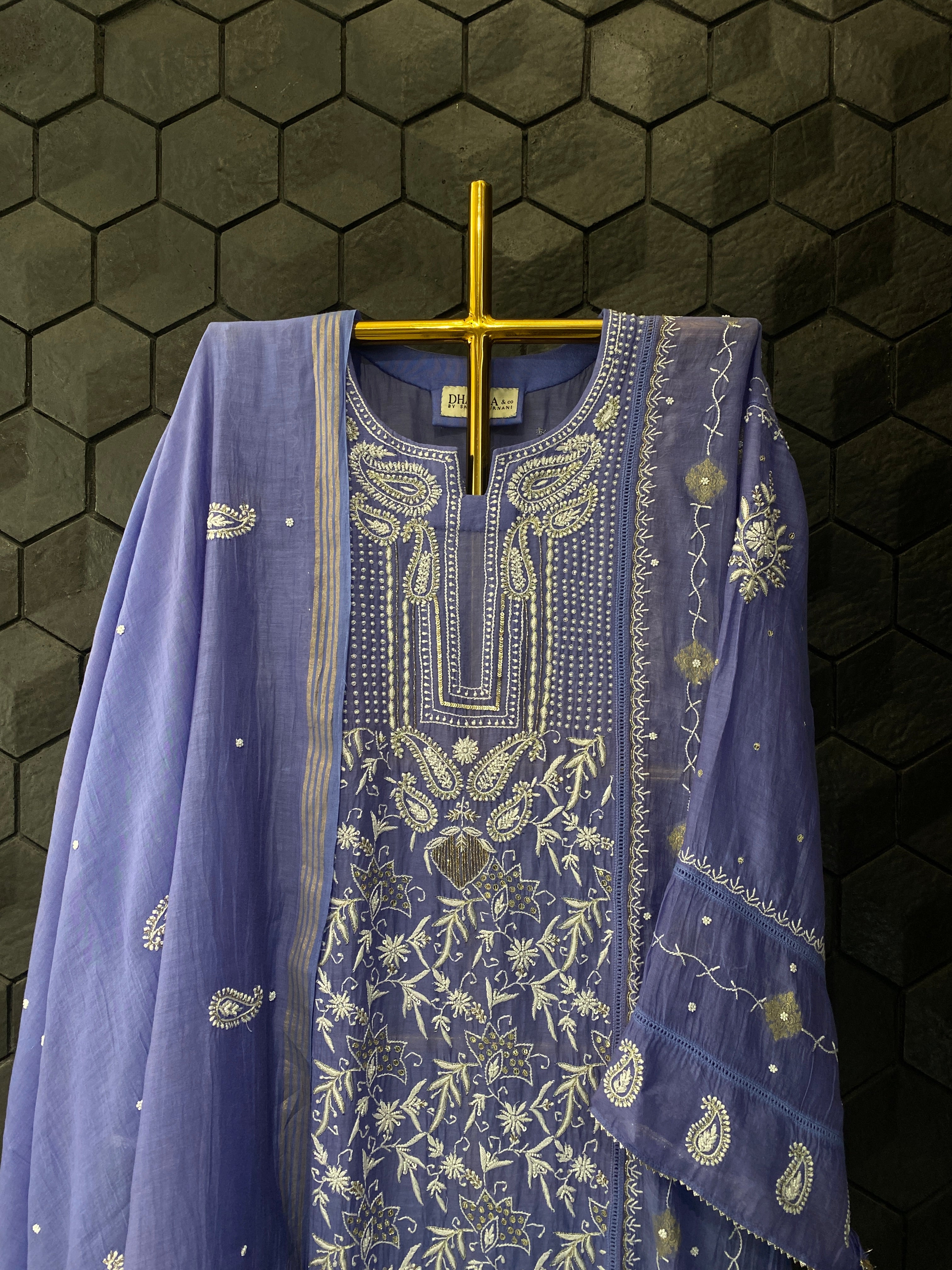 New Purple Mul Chanderi Chikankari Kurta Set