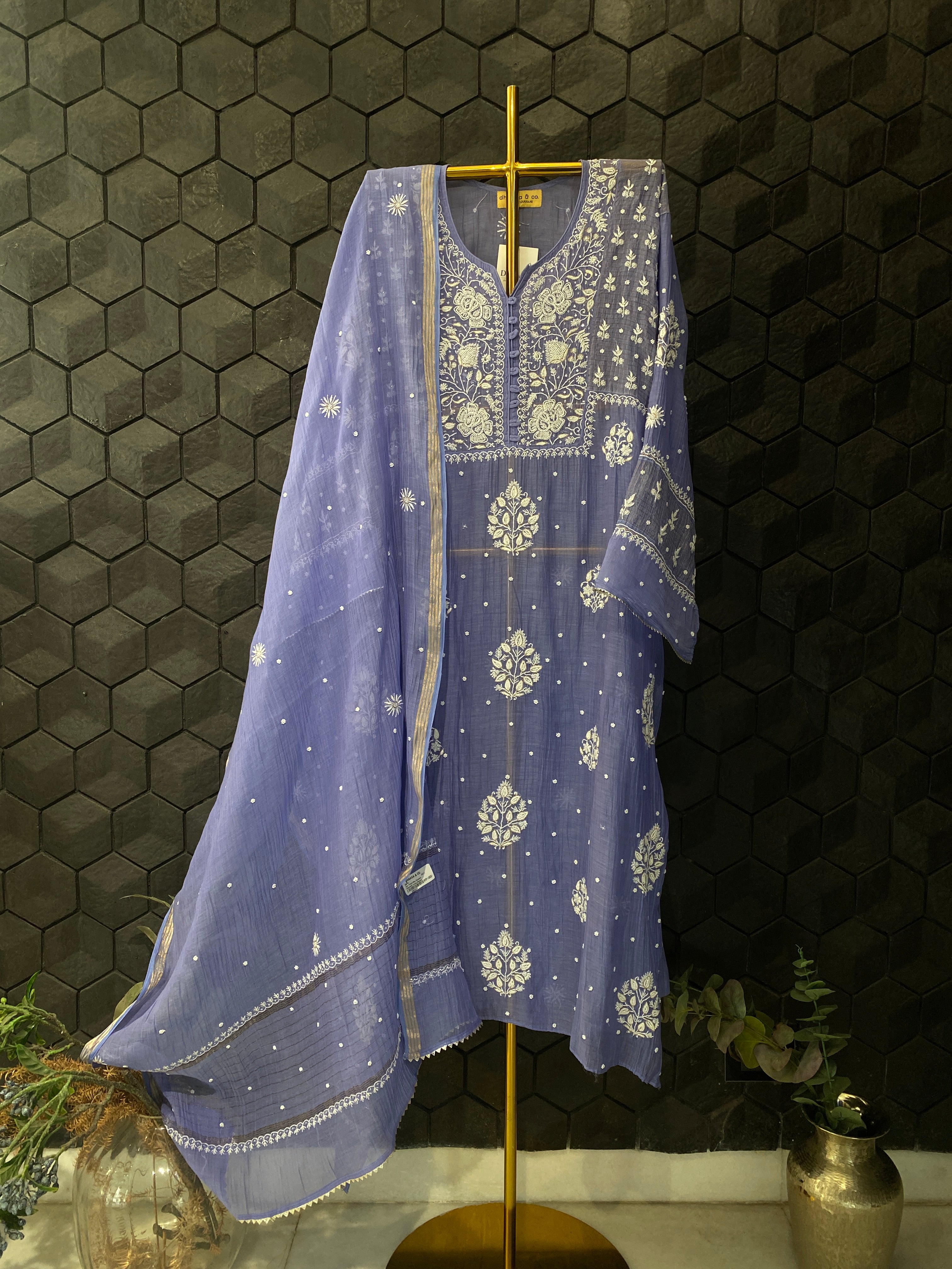 New Purple Mul Chanderi Chikankari Kurta Set