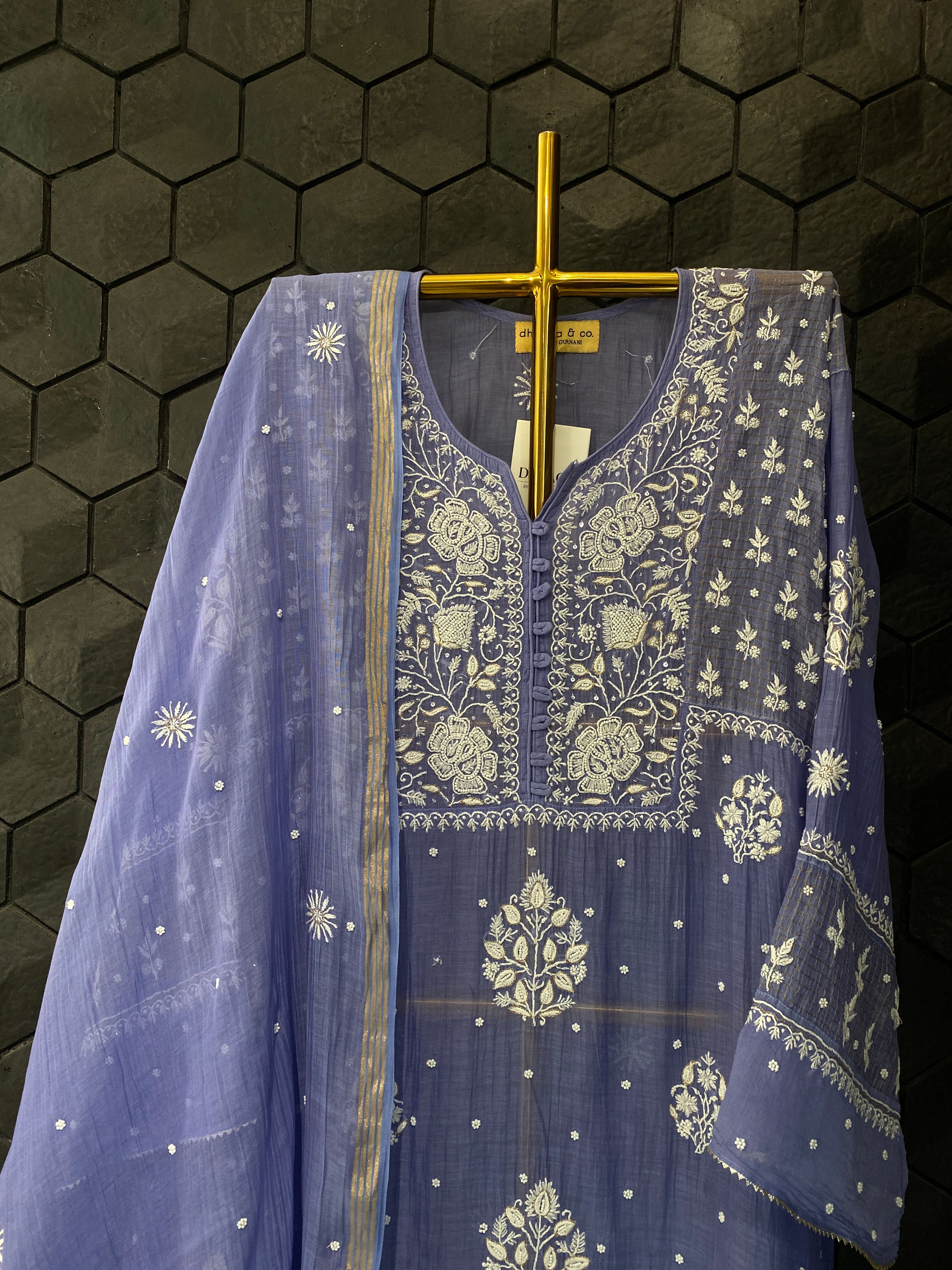 New Purple Mul Chanderi Chikankari Kurta Set