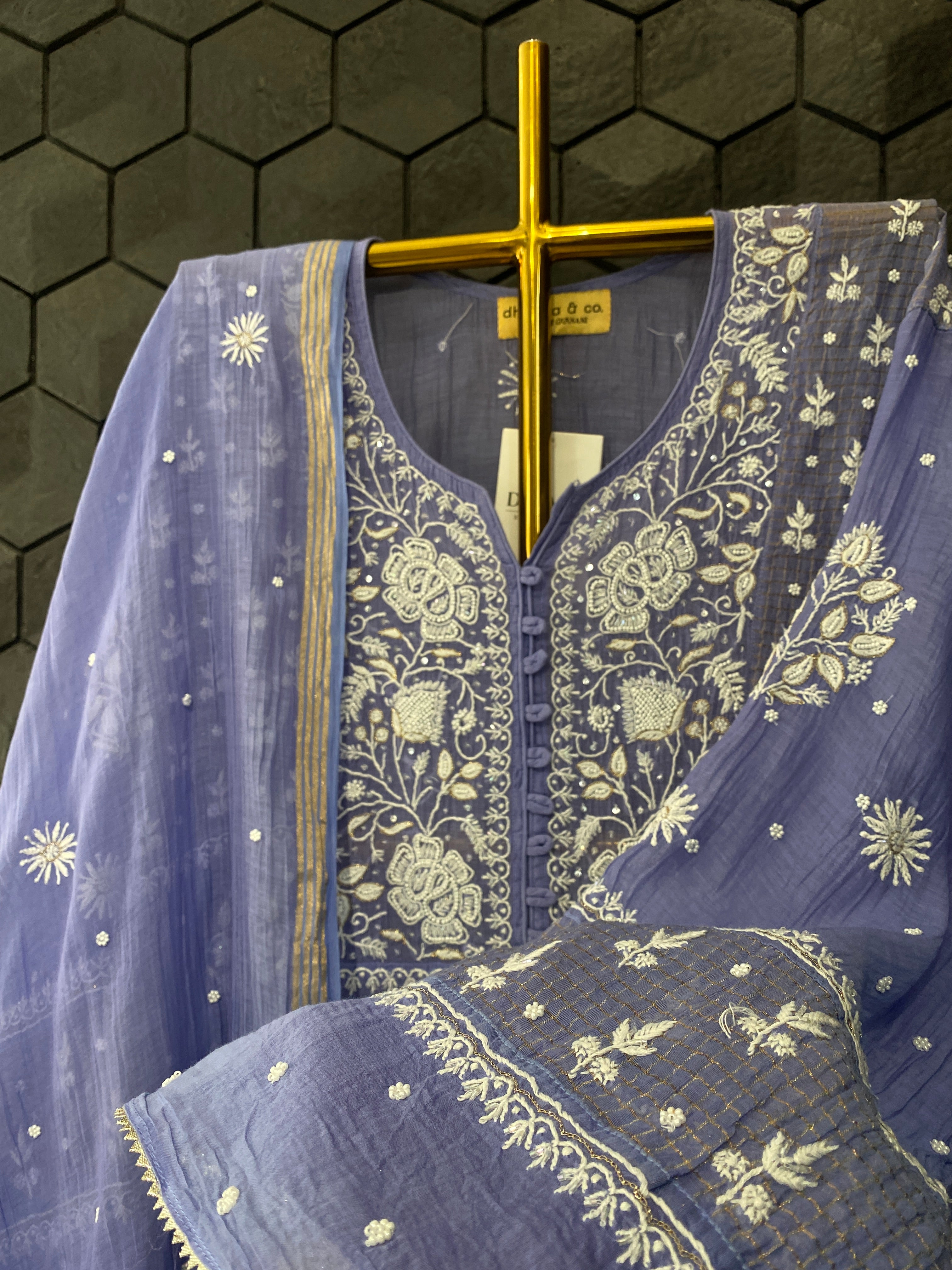 New Purple Mul Chanderi Chikankari Kurta Set