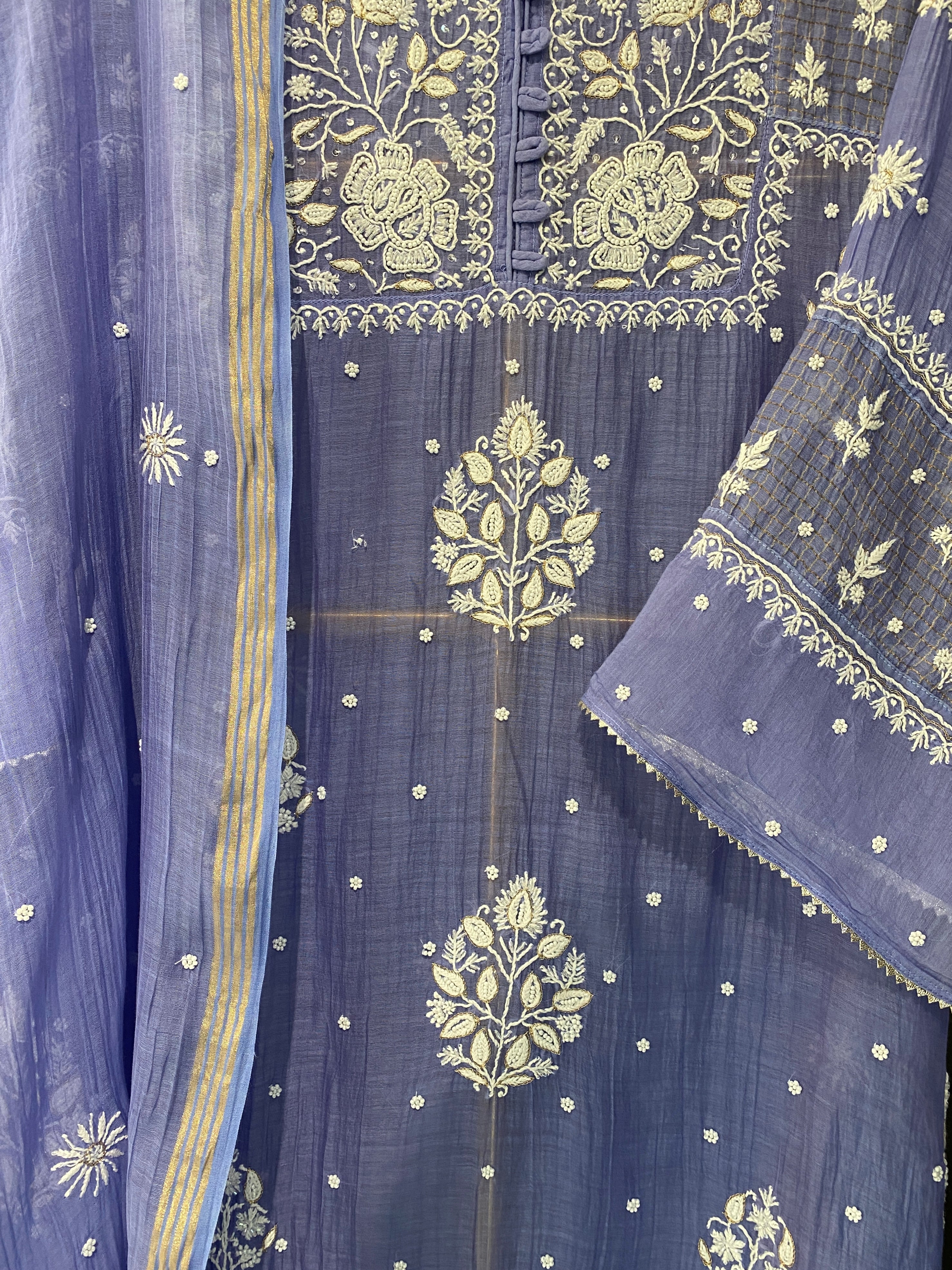 New Purple Mul Chanderi Chikankari Kurta Set