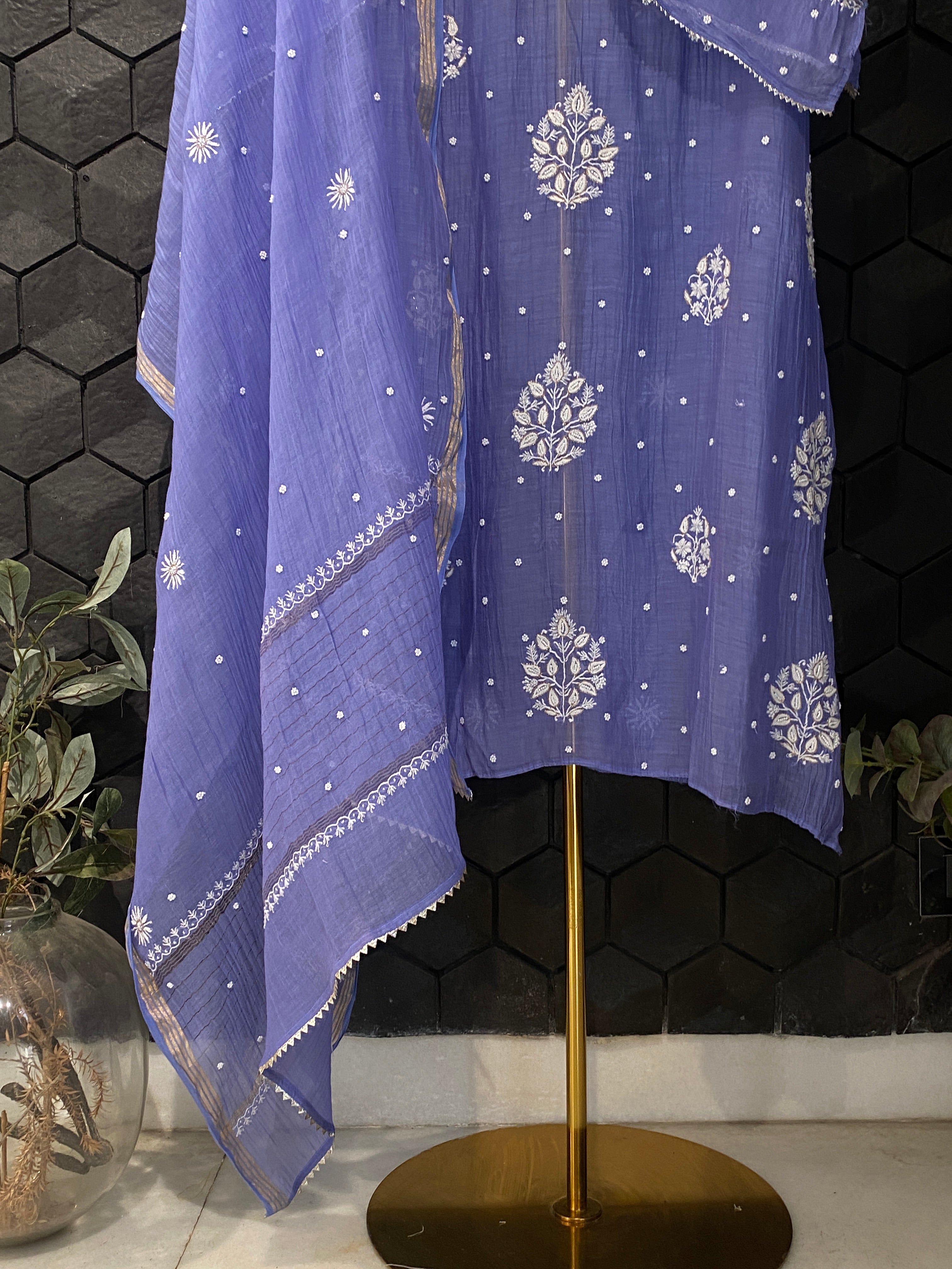 New Purple Mul Chanderi Chikankari Kurta Set