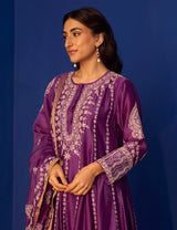 Purple Chanderi Chikankari Anarkali with Detailed Pants