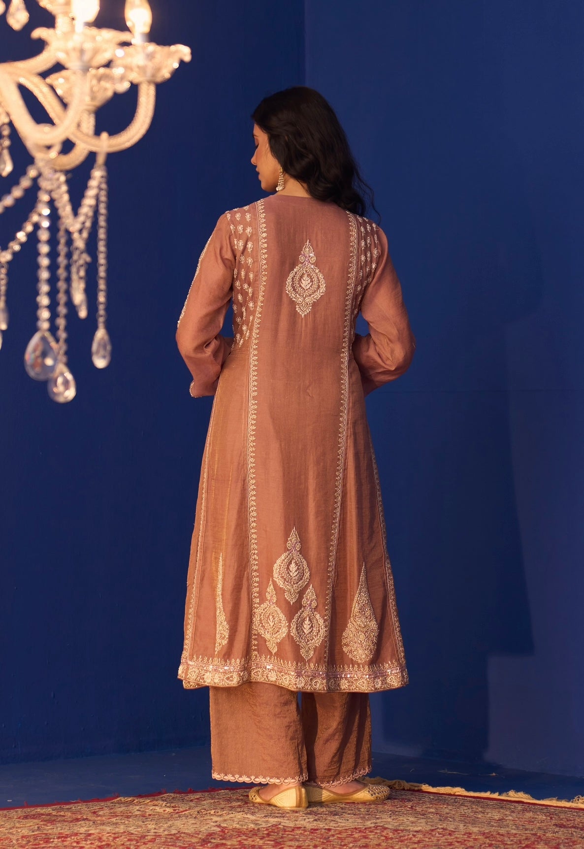 Onion Pink Tissue Chikankari Anarkali with palazzo pants