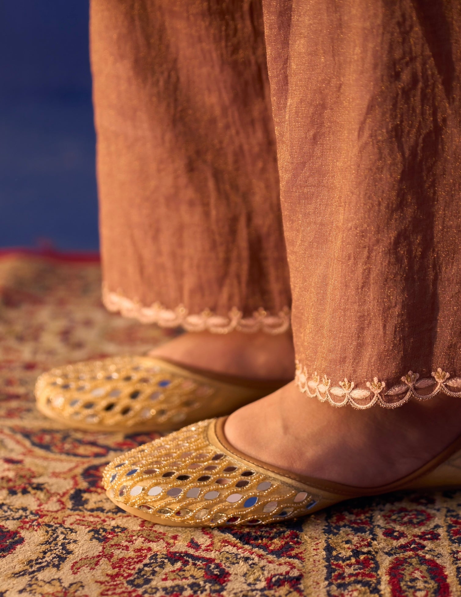 Onion Pink Tissue Chikankari Anarkali with palazzo pants