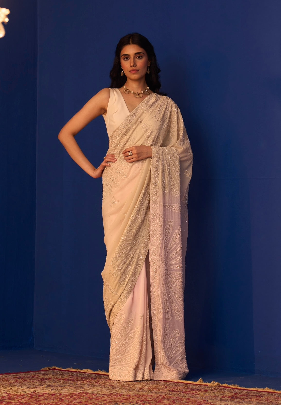 Mauve Shaded Georgette Ek-Taar Chikankari Saree