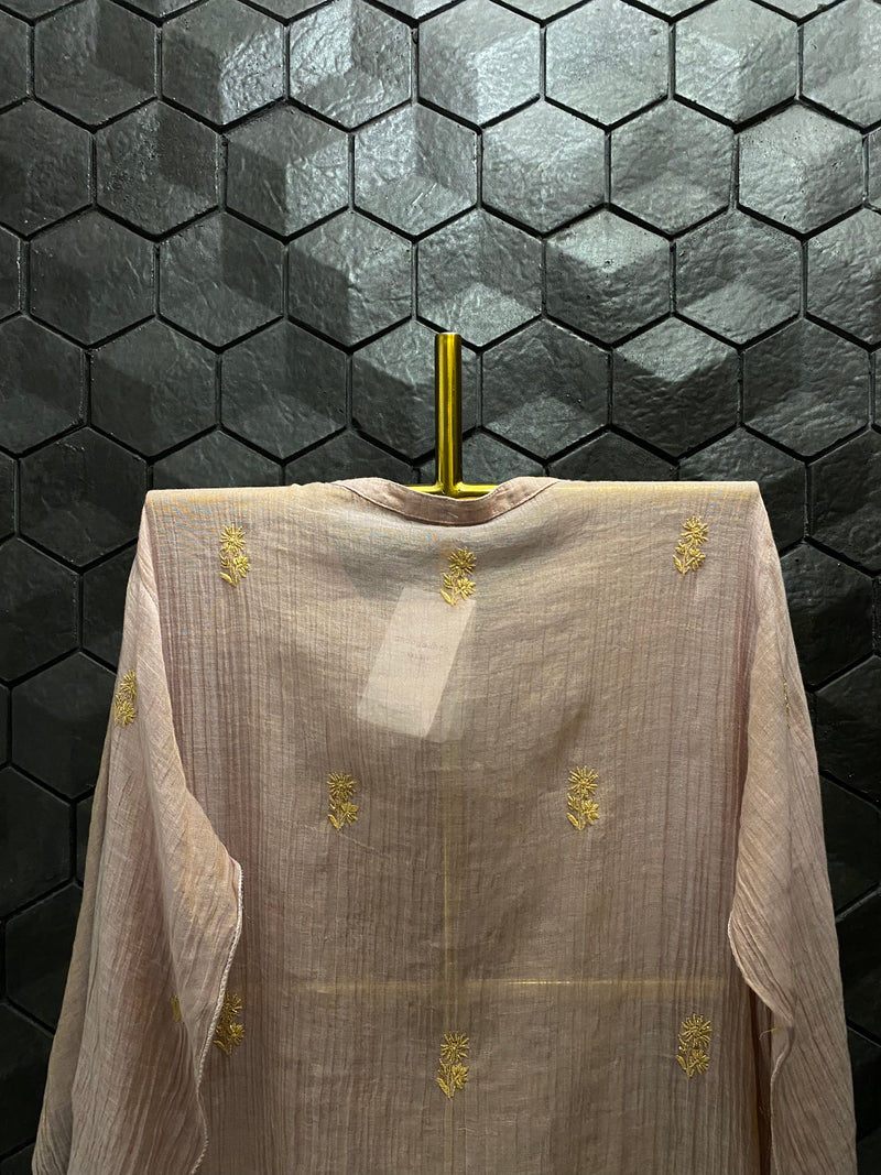 Pink Tissue Chikankari Kurta Set