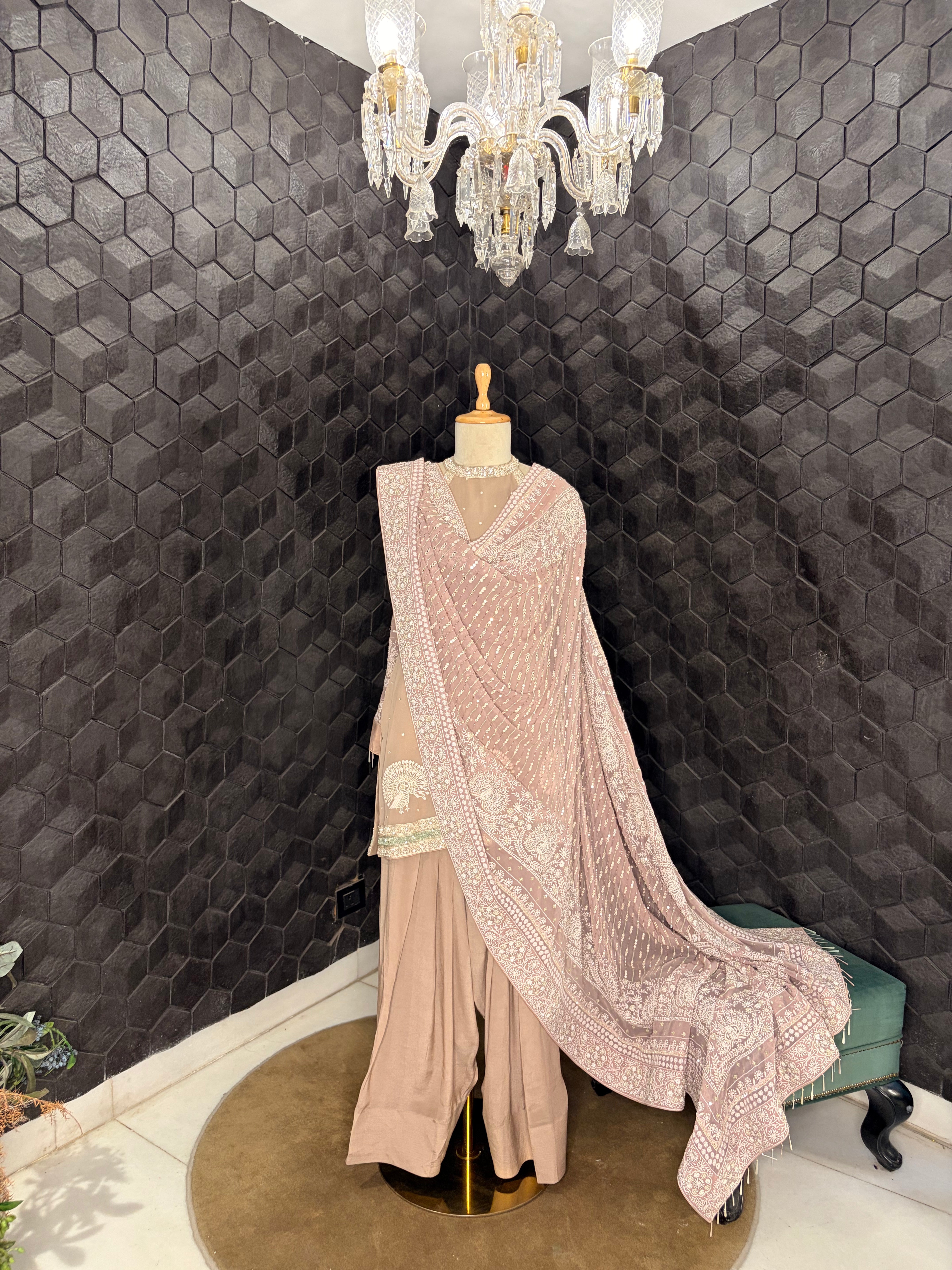Halter Neck Kurta set with Farsi Shalwar and Heavy Dupatta